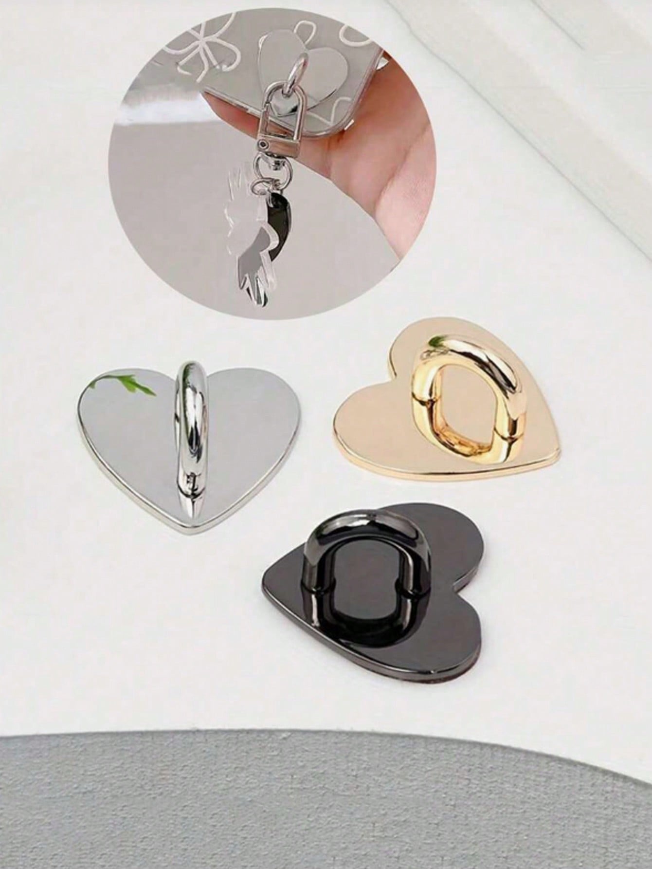 1/2/3/5/10/20/40pcs Heart-Shaped Metal Adhesive Buckles, Suitable For DIY Phone Case Lanyard Accessories, Mobile Phone Straps, Gold, Silver, Black And Colorful, Phone Case Bag Hardware Accessories, Ke
