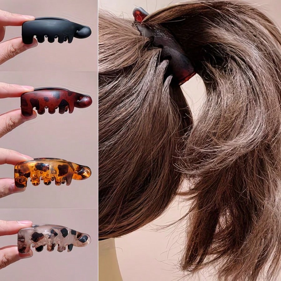 1/4/8pcs Women's Banana Hair Clips, Vintage Oval Amber Tortoiseshell & Matte Black Hair Accessories, Securely Hold High Ponytail, Half-Up, Bun & Curly Hair, Suitable For Commute, Daily, Date, Party Fa