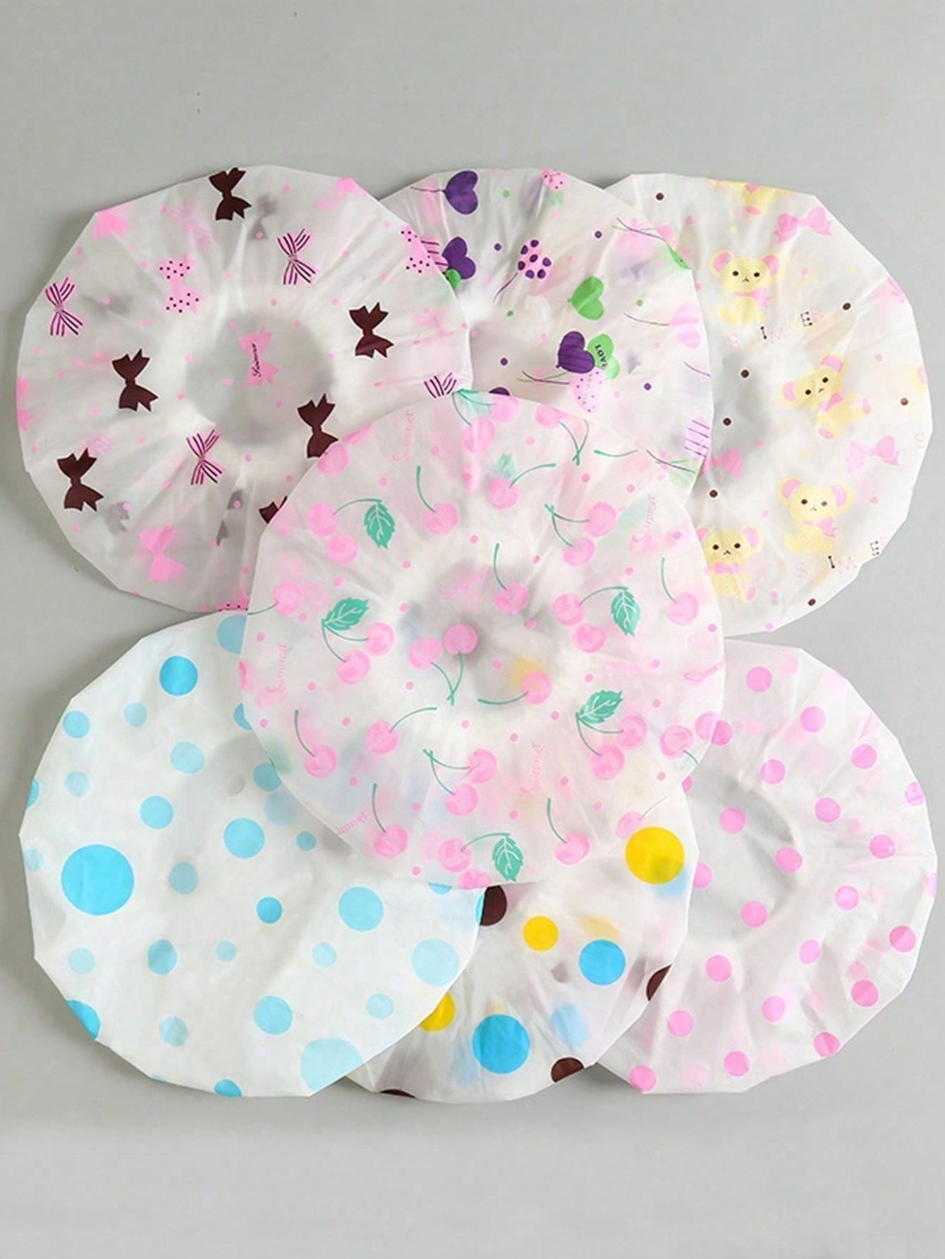 1/5/10pcs Adorable Shower Caps, Waterproof Bath Caps Plastic Reusable Shower Caps Elastic Band Bath Hair Hat For Girl & Baby