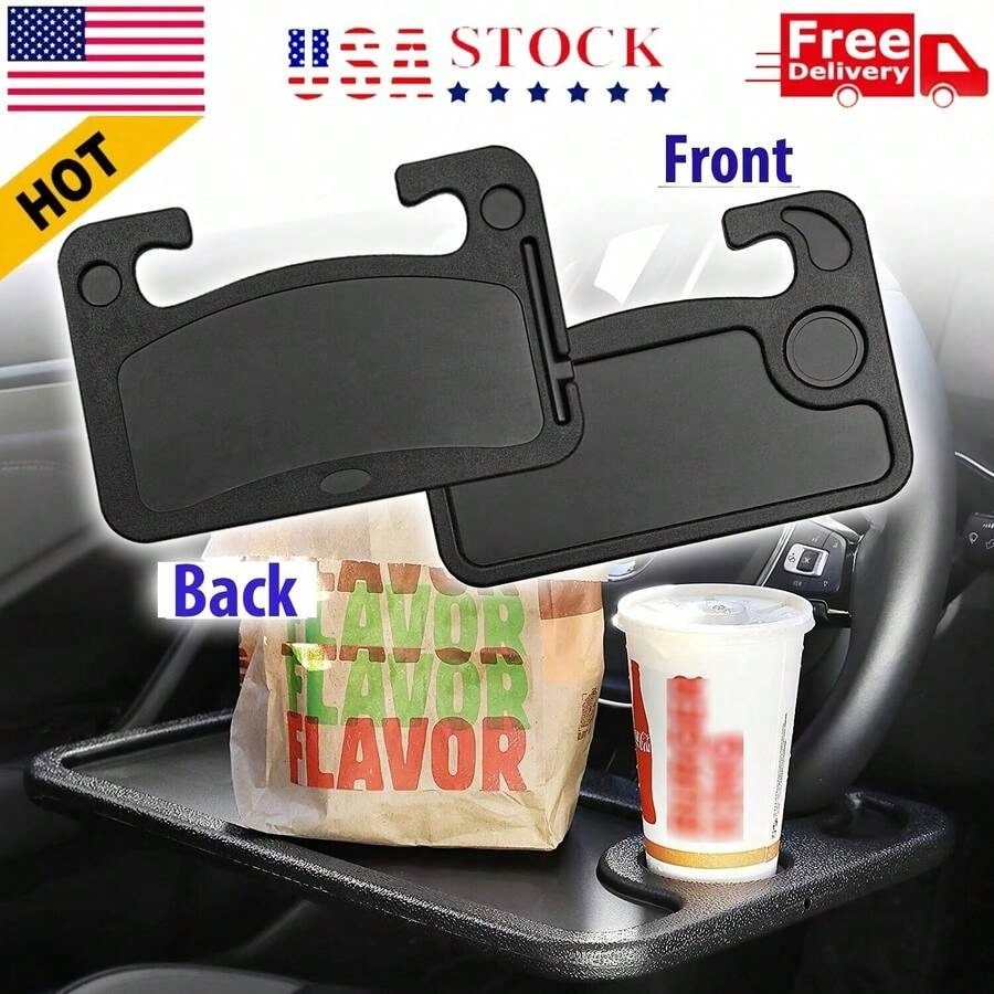 1 Car Tray Table- Double-Sided Adjustable, Car Steering Wheel Table, Multi-Purpose Travel Car Accessory, Multi-Function Drink/Food Holder- In-Car Dining, Work And Video Recording, Steering Wheel Des
