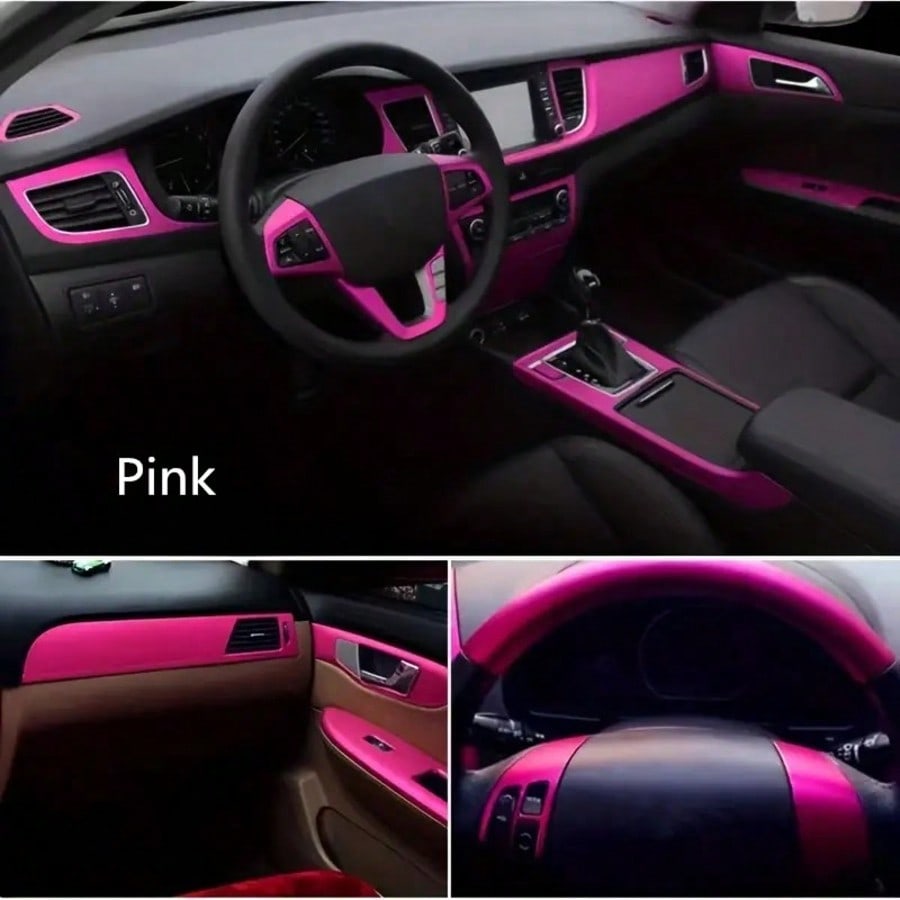 1 Roll Durable Carbon Fiber TPU Car Wrap Film- Self-Adhesive Waterproof Vinyl Wrap, Suitable For Indoor/Outdoor Decoration, Soft Pink Edges, Fit For Car Vinyl Wrap Car Accessories Modification