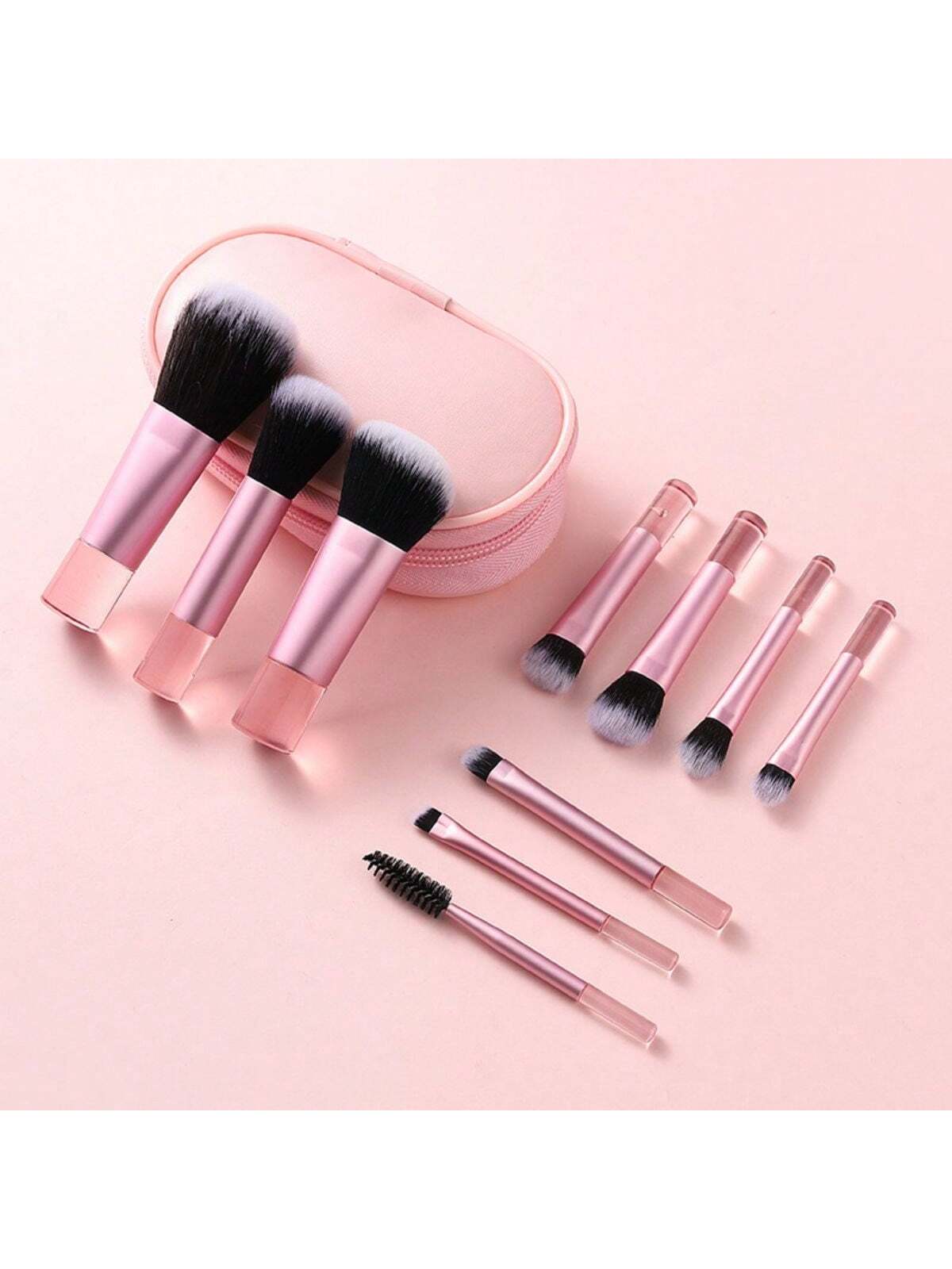 10pcs Mini Black Makeup Brushes Set, Crystal Handle Short Handle Portable Travel Makeup Brushes Inc. Powder, Contour, Blush, Highlighter, Eyeshadow, Eyebrow, Lip Brushes With Zipper Storage Pouch,Brus