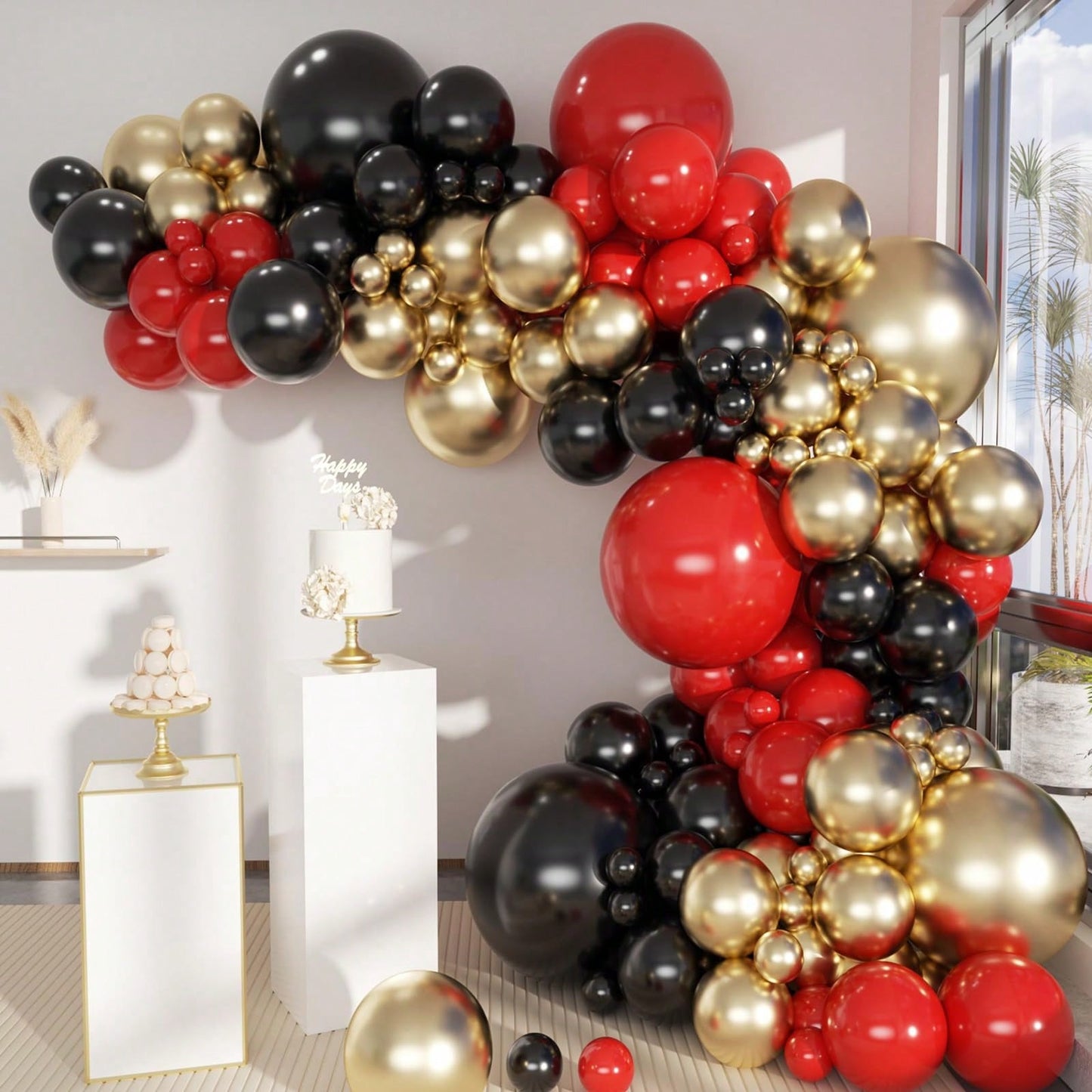 113 Pieces Of Black, Gold, Red Balloon Garland Arch Set, Used For Decorating Boys, Girls, Children's Birthdays, Baby Showers, Graduation Parties