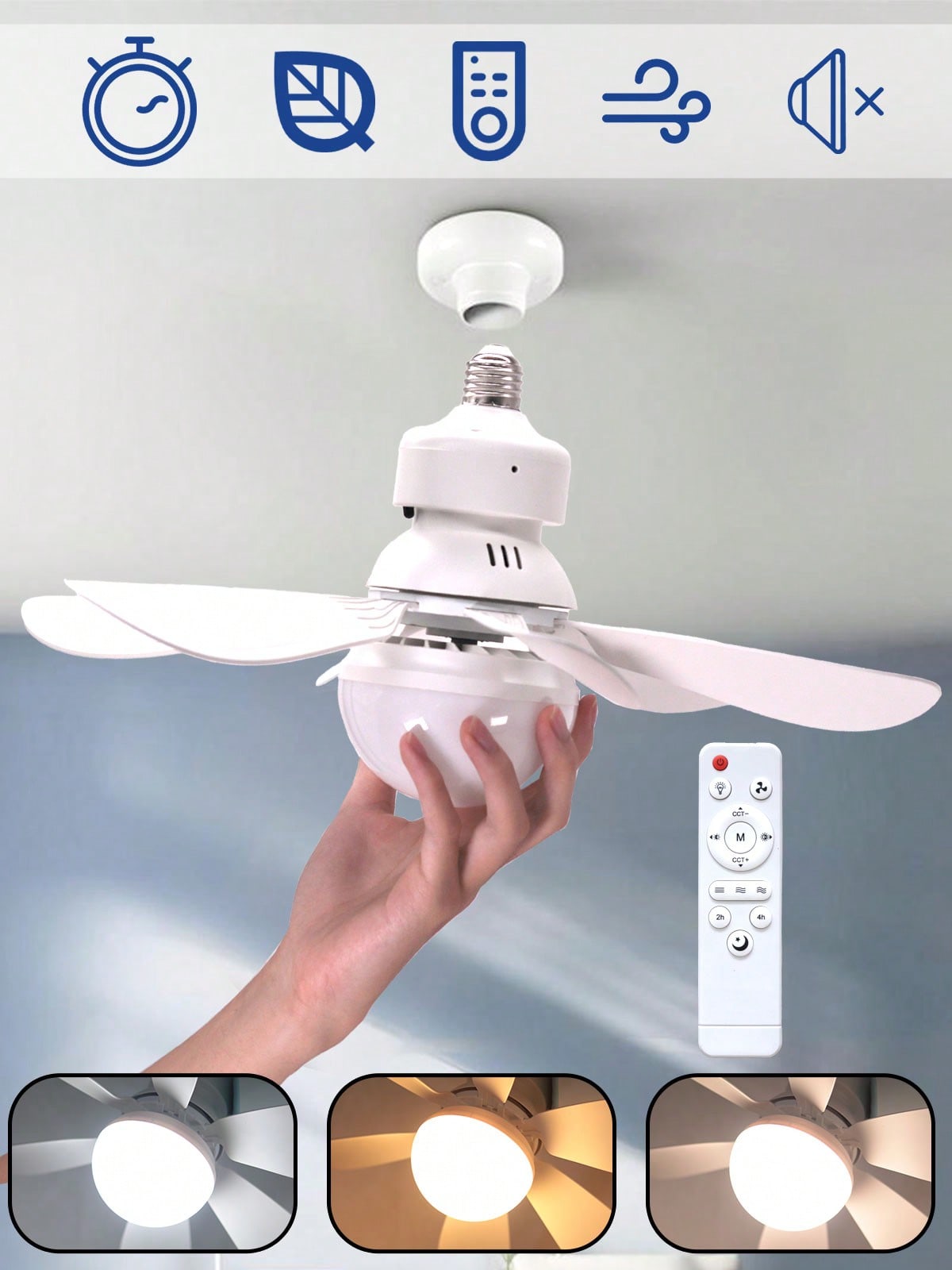 1pc 30W Dimmable LED Ceiling Fan Light With Remote Control, 6 Blades, Quiet Operation, 3 Color Temperatures, 3 Wind Speeds, Timer Function, Suitable For Bedroom, Living Room, Kitchen