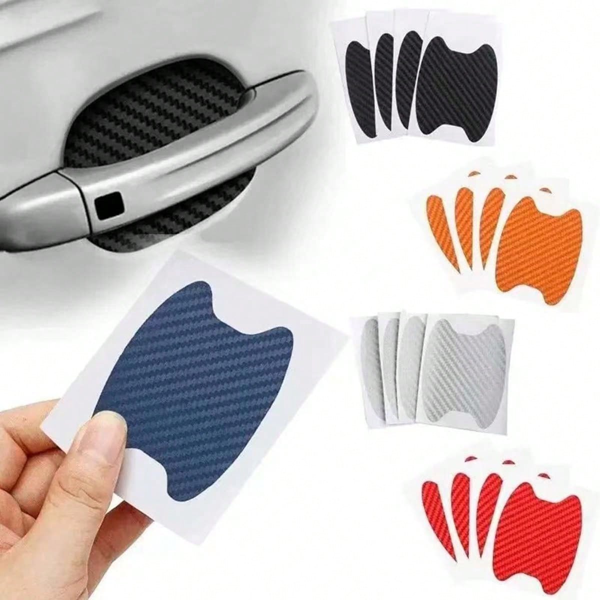 1pc Car Door Handle Sticker Protective Film Carbon Fiber Handle Wrap Sticker 4pcs