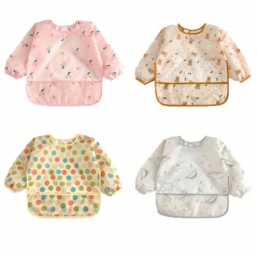 1pc Children's Apron Bib, Baby Long Bib For Anti-Spill, Waterproof Feeding Bib, Wear Backwards For Eating, Baby Food Bib