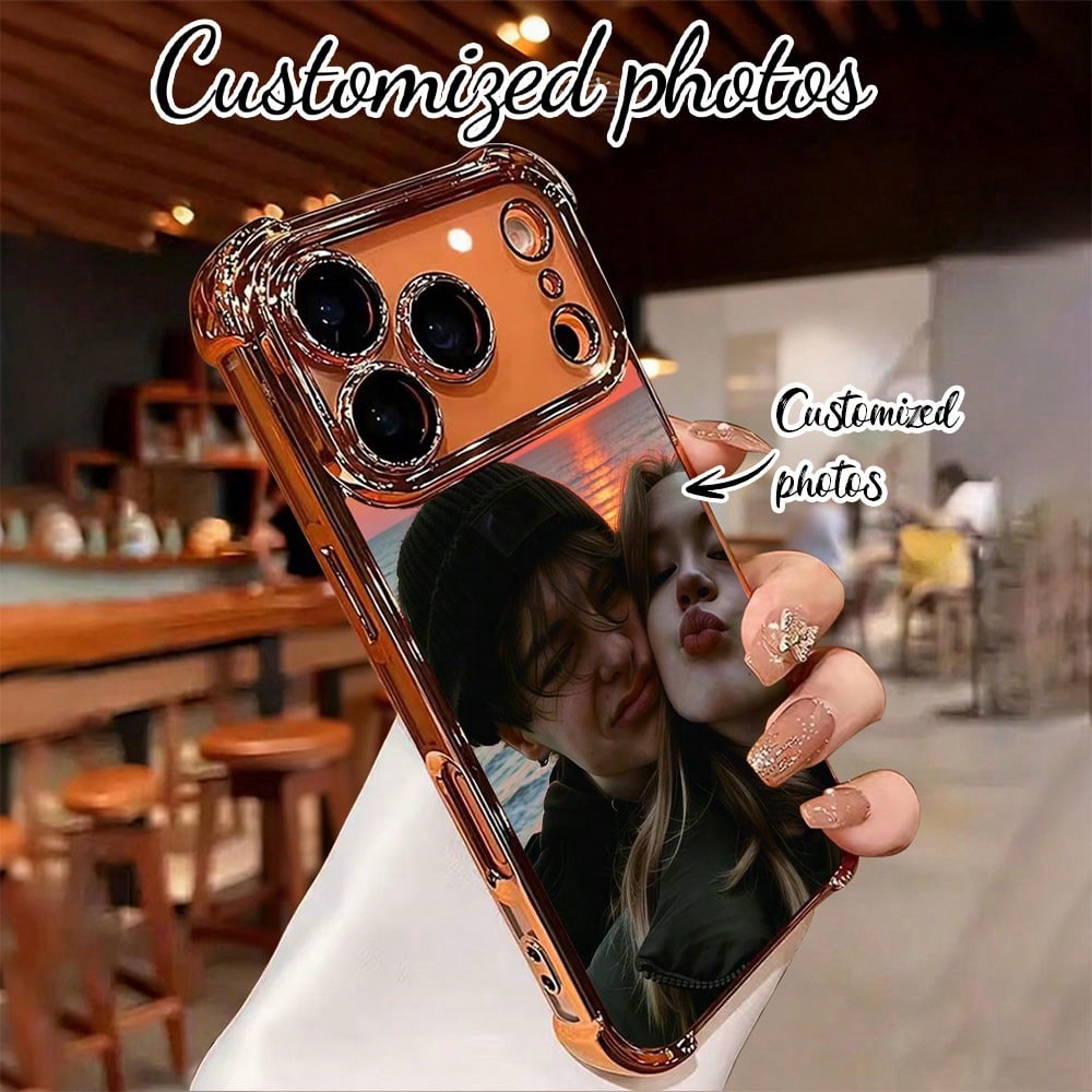 1pc Customized Photo Phone Case, Couple's Back Photo, Thick Electroplated Anti-Drop TPU Phone Case, High-Definition UV Printing, Meets Customers' Fashion Personalized Needs! Compatible With IPhone 17
