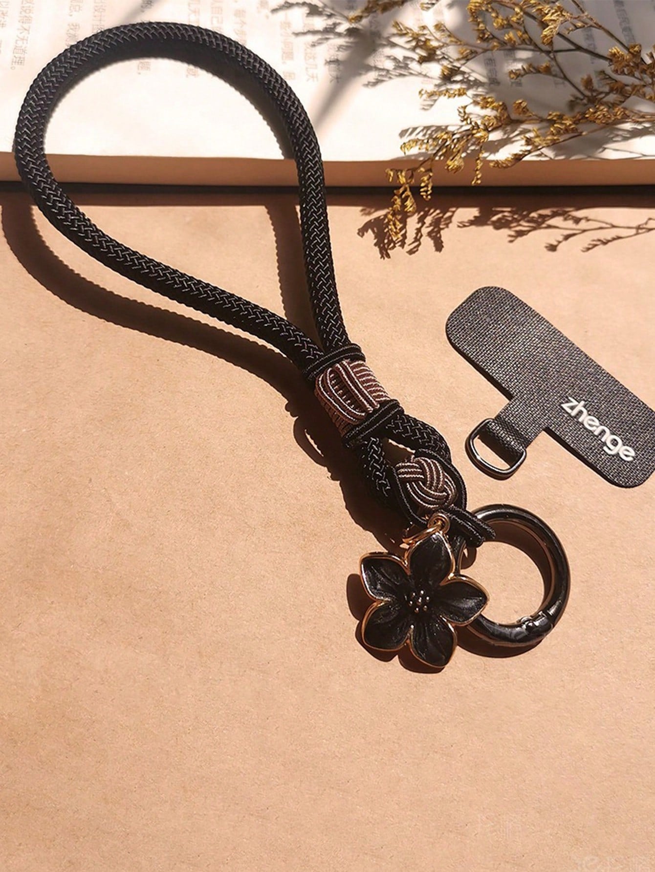 1pc Elegant Floral Handmade Lanyard, Short Phone Strap, Wristlet, Keychain, USB Holder