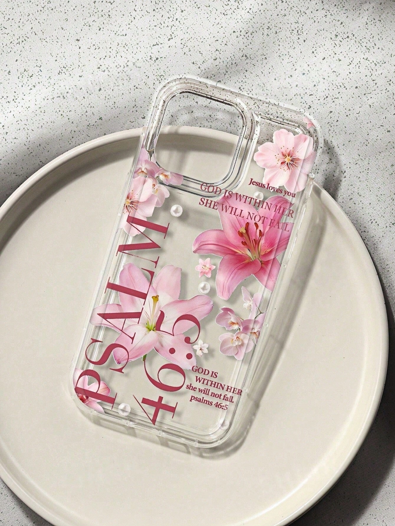 1pc God Is With Her Pink Floral Aesthetic Pattern Air Cushion Shockproof Phone Case, Compatible With IPhone 17/16/11/12/13/14/15/15 Pro/15 Plus/15 Pro Max/7 Plus/8 Plus/X/Xs Max/Xr, Galaxy A56/55/54/5