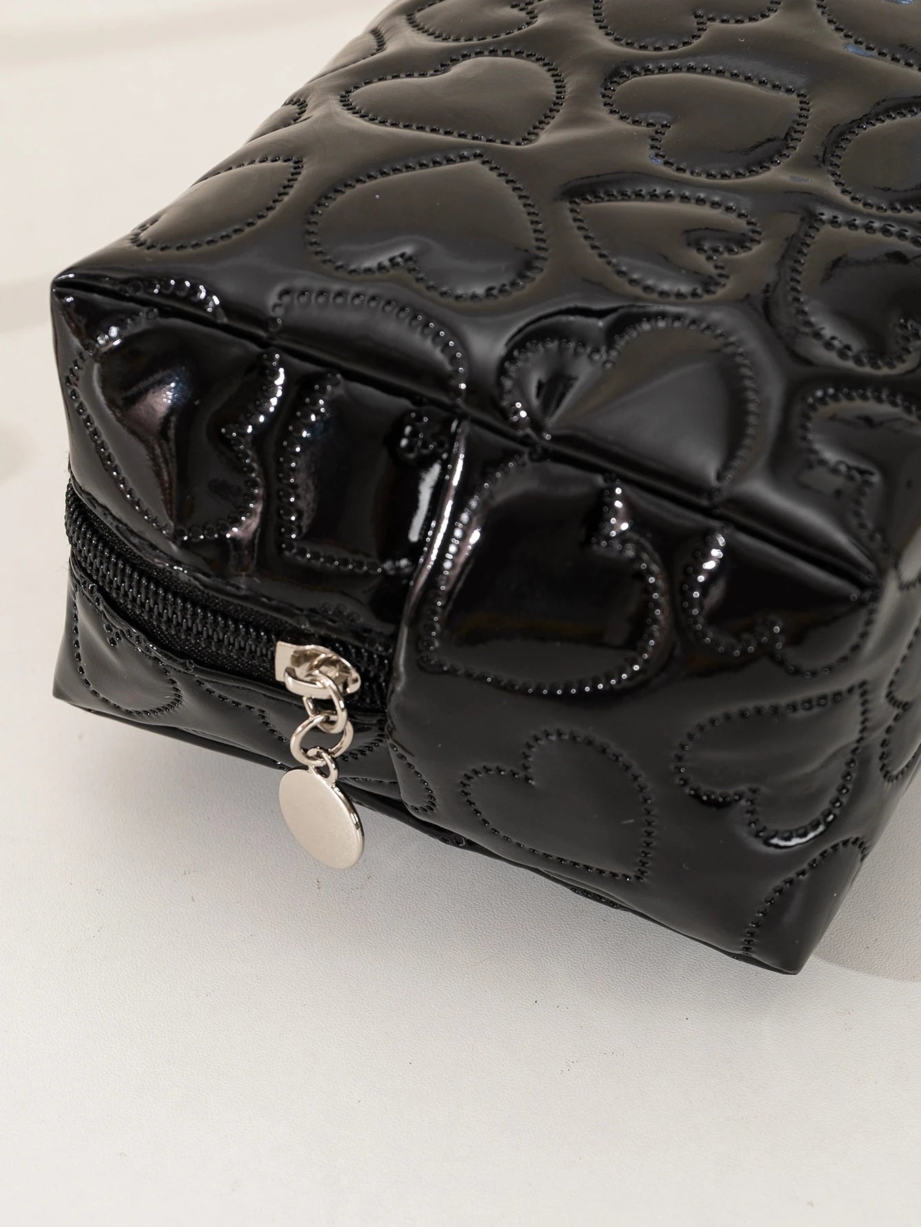 1pc Heart-Shaped Shiny PU Leather Pink Makeup Bag,Pouch,Makeup Pouch,Travel Essential