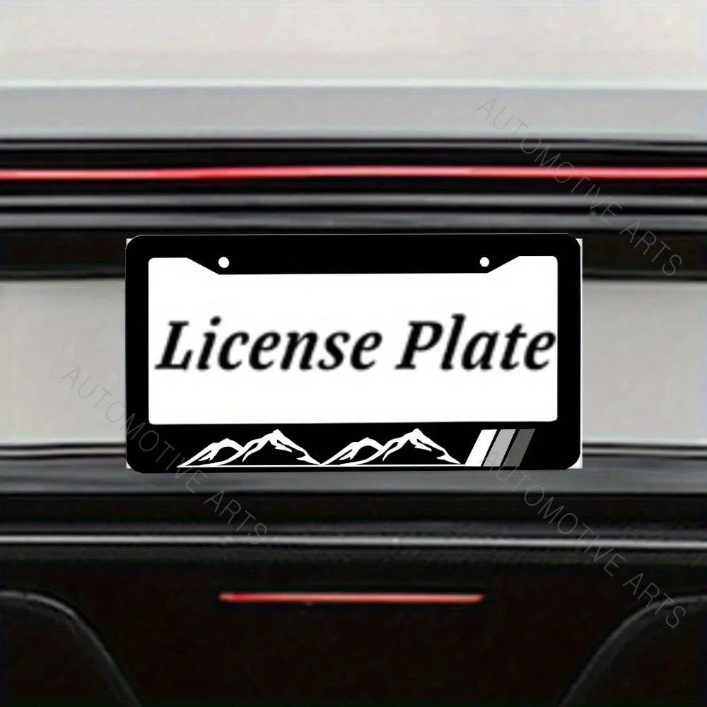 1pc, Mountain License Plate Frame, Stainless Steel License Plate, Decorative Accessory With Screws, Unisex Car Frame 2 Holes Aluminum Proof Holder, 12x6 Inch