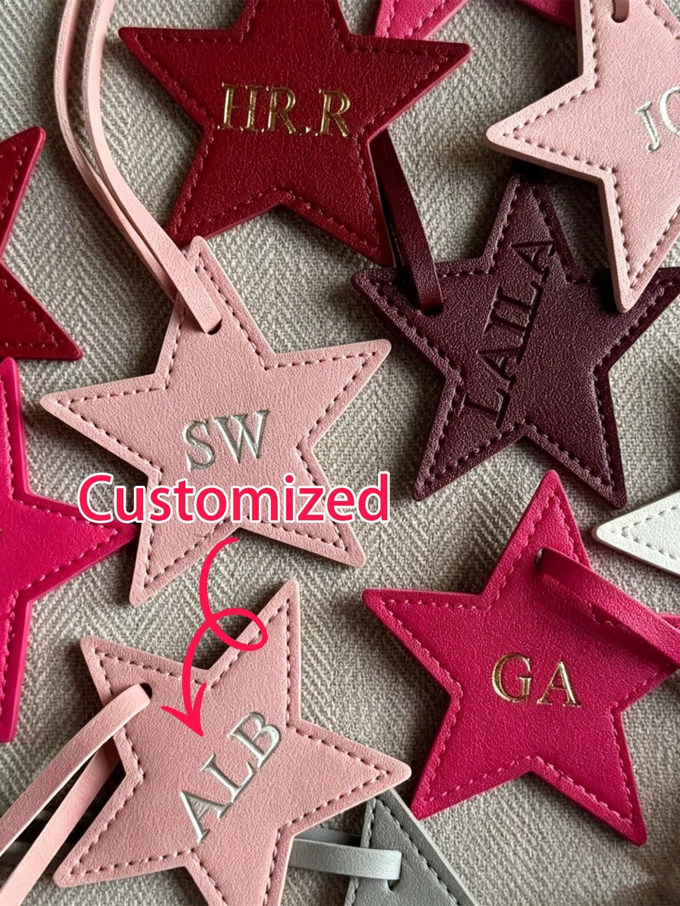 1pc Personalized Name Or Letter Star PU Leather Women's Luggage Bag Charm, Letter Five-Pointed Star Bag Pendant Gift