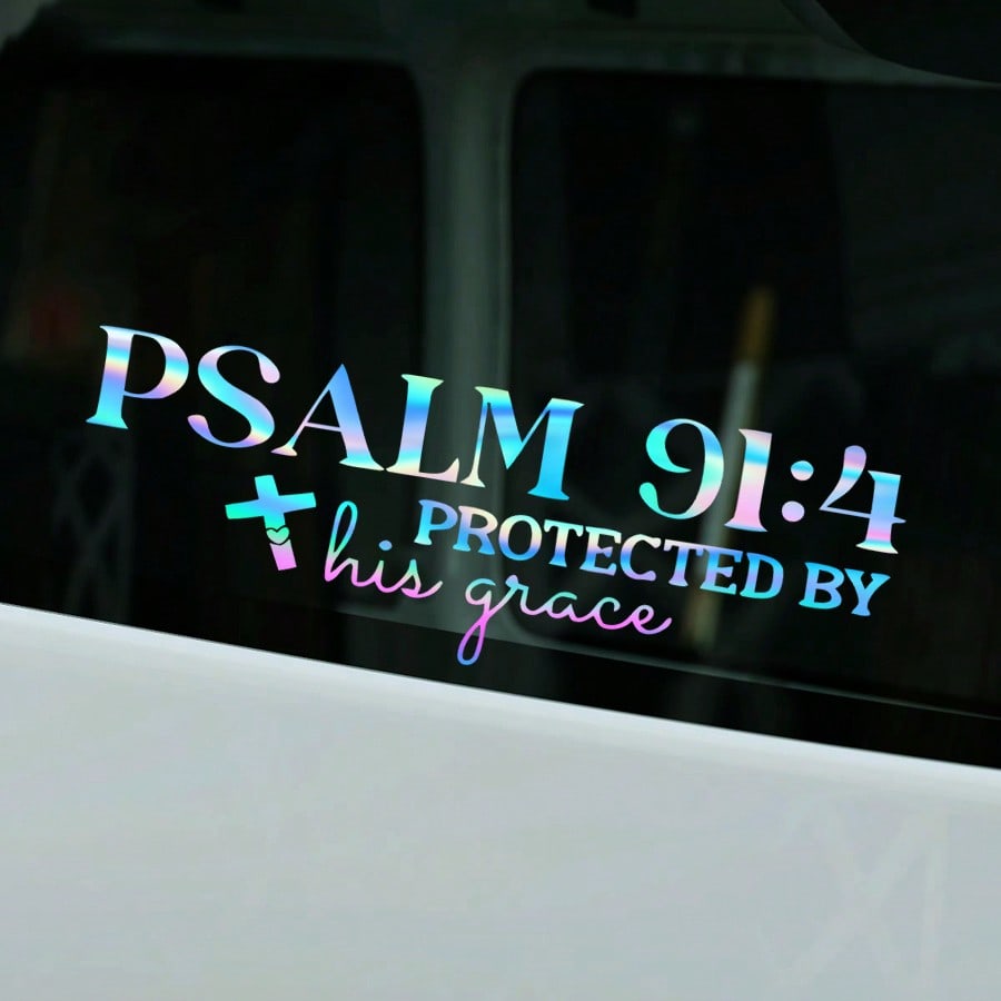 1pc Psalm 91:4 "Protected By His Grace" Christian Car Decal Sticker- Waterproof Vinyl Bible Verse Window Decal For Cars, Trucks, Laptops