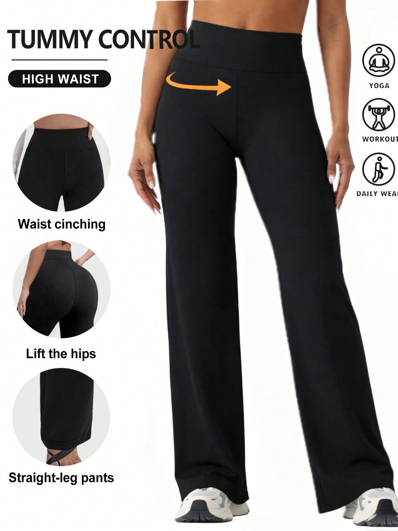 1pc Women's Straight Leg Wide Leg Pants High Waisted Slimming Yoga Leggings Black Sports Hiking Pants