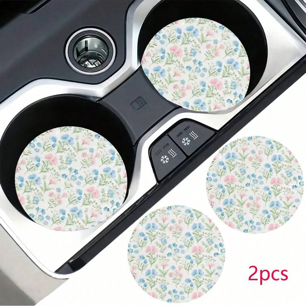 2/1pc Floral Car Cup Holder Coaster, Absorbent Ceramic Car Drink Cup Holder Pad, Cute Flower Pattern Car Interior Accessory Decoration, Waterproof Car Cup Holder Coaster, Suitable For Most Car Cup Hol
