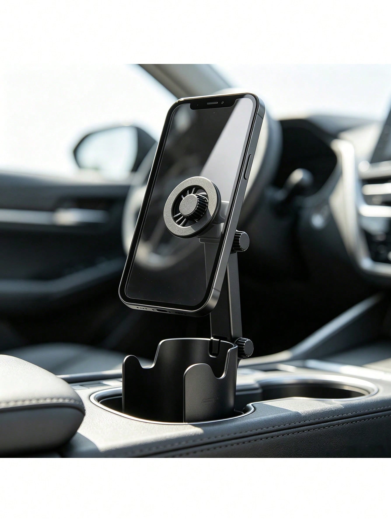 2-In-1 Magnetic Car Cup Holder Phone Mount, Strong Magnet With 2 Bonus Magnetic Phone Stickers, 360° Rotatable Telescopic Adjustable Arm, Durable ABS Universal Fit For Most Vehicle Cup Holders For Han