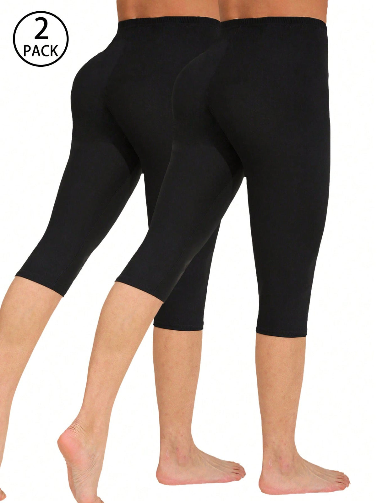 2 Packs Spring Summer Women's Legging Casual Fashion Solid Color Tight Pants Outdoor Sports Pants High Elasticity Practice Yoga Sevens Black
