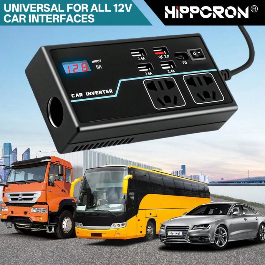200W Car Power Inverter With USB/PD/Type-C Charging Ports, DC 12V/24V To AC 110V/220V Converter