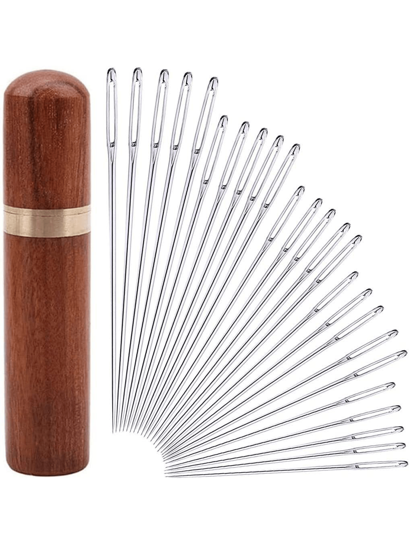 25pcs Big Eye Hand Sewing Needles Set- Cross Stitch, Leather & Embroidery Needles, Wooden Storage Box Included