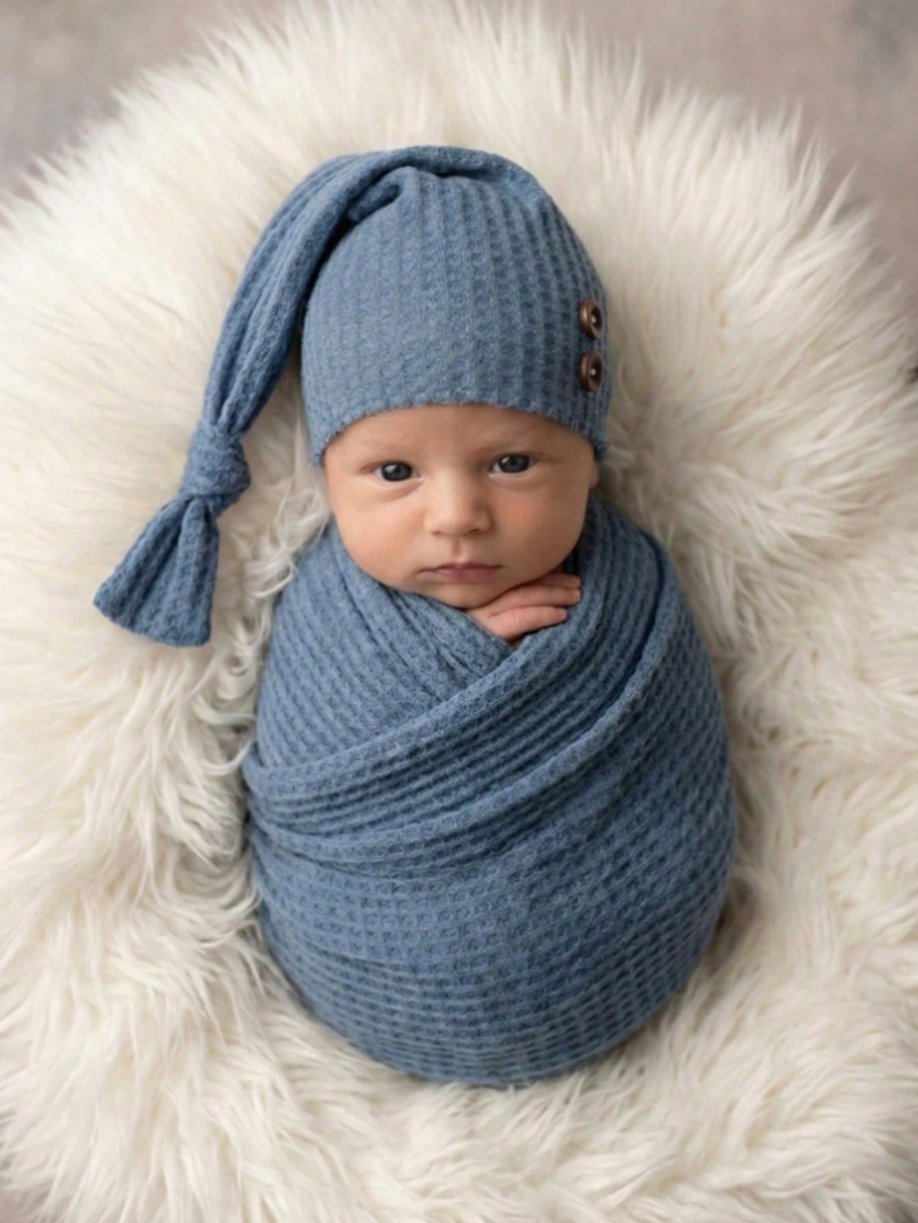 2pcs Newborn Photography Props Set: Knitted Swaddle Wrap And Hat, Baby Photo Studio Background Accessories, Suitable For Boys And Girls