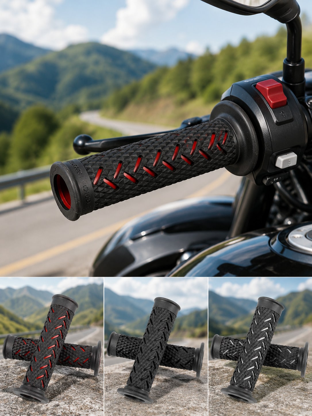 2pcs Universal Motorcycle Handlebar Grips, Anti-Slip Textured Rubber Handle, Soft Shock-Absorbing Twist Throttle Grip Replacement, Suitable For Dirt Bike, Scooter, ATV, Motocross, Motorcycle Accessori