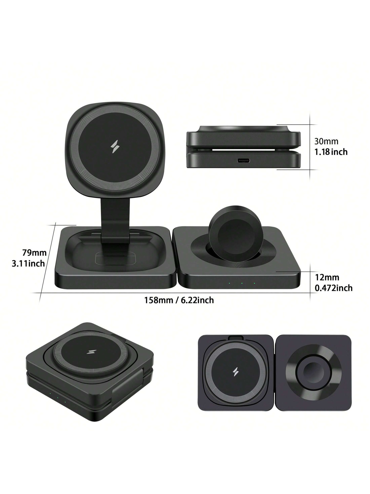 3 In 1 Charging Station, 15W Foldable Magnetic Wireless Charger, Travel Charging Pad Compatible With IPhone 17 16 15 14 13 Pro Max Plus Compatible With Apple Watch Compatible With AirPods