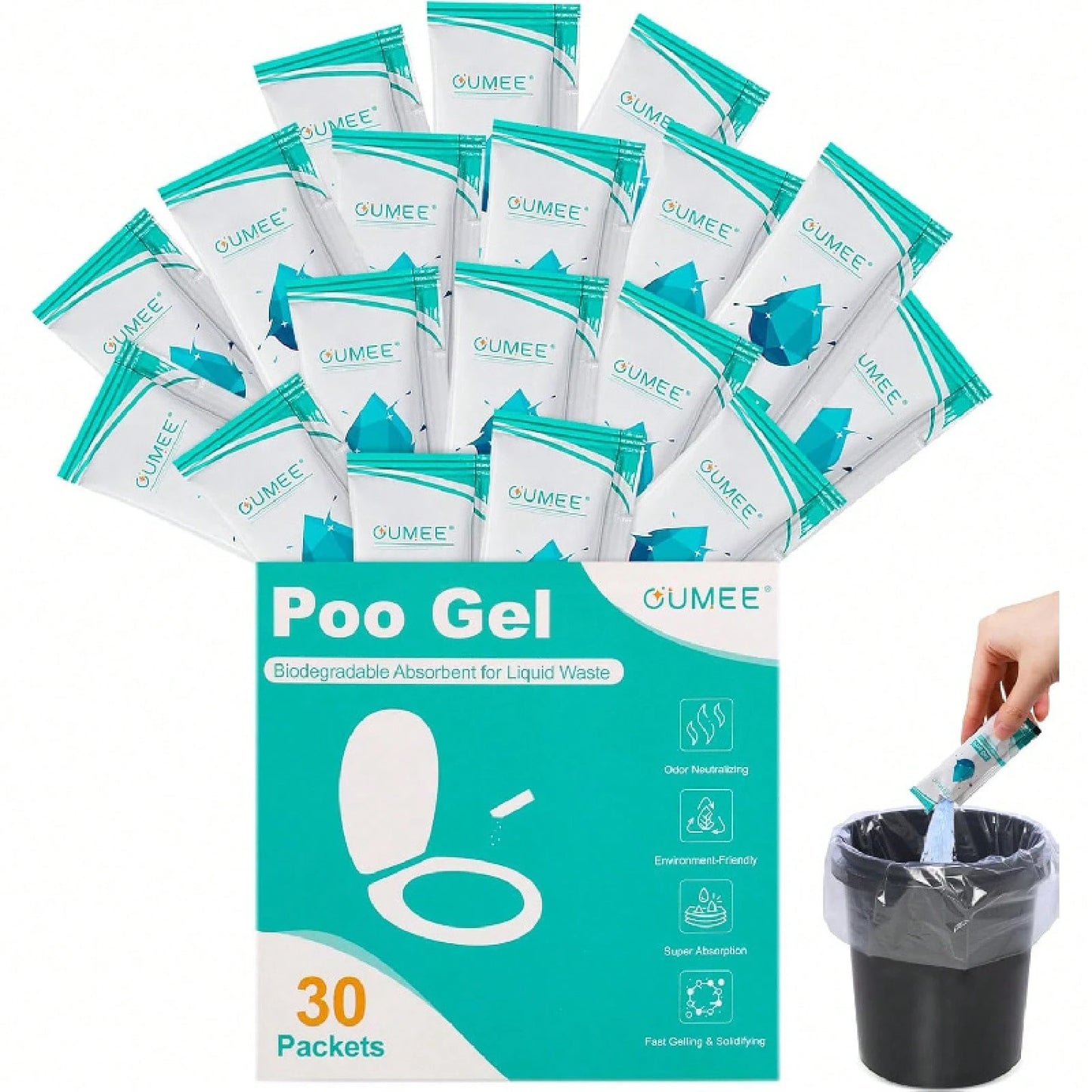 30 PACK Poo Gel For Portable Toilet, Camping Toilet Powder For Potty Bags, Absorbent Gel, Portable Toilet Gel Packets For Outdoor Recreation Camping Supplies (30)