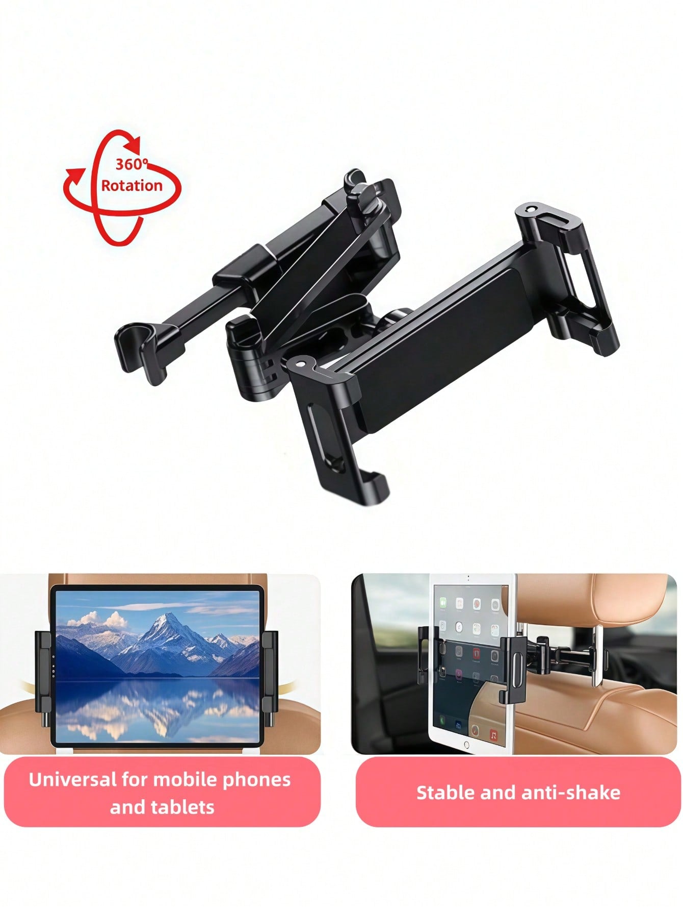 360° Rotatable & Adjustable Car Headrest Mount Holder, Fits Most Tablets, Phones, IPad Air/Mini, Switch, Suitable For Car Backseat, Travel Essential