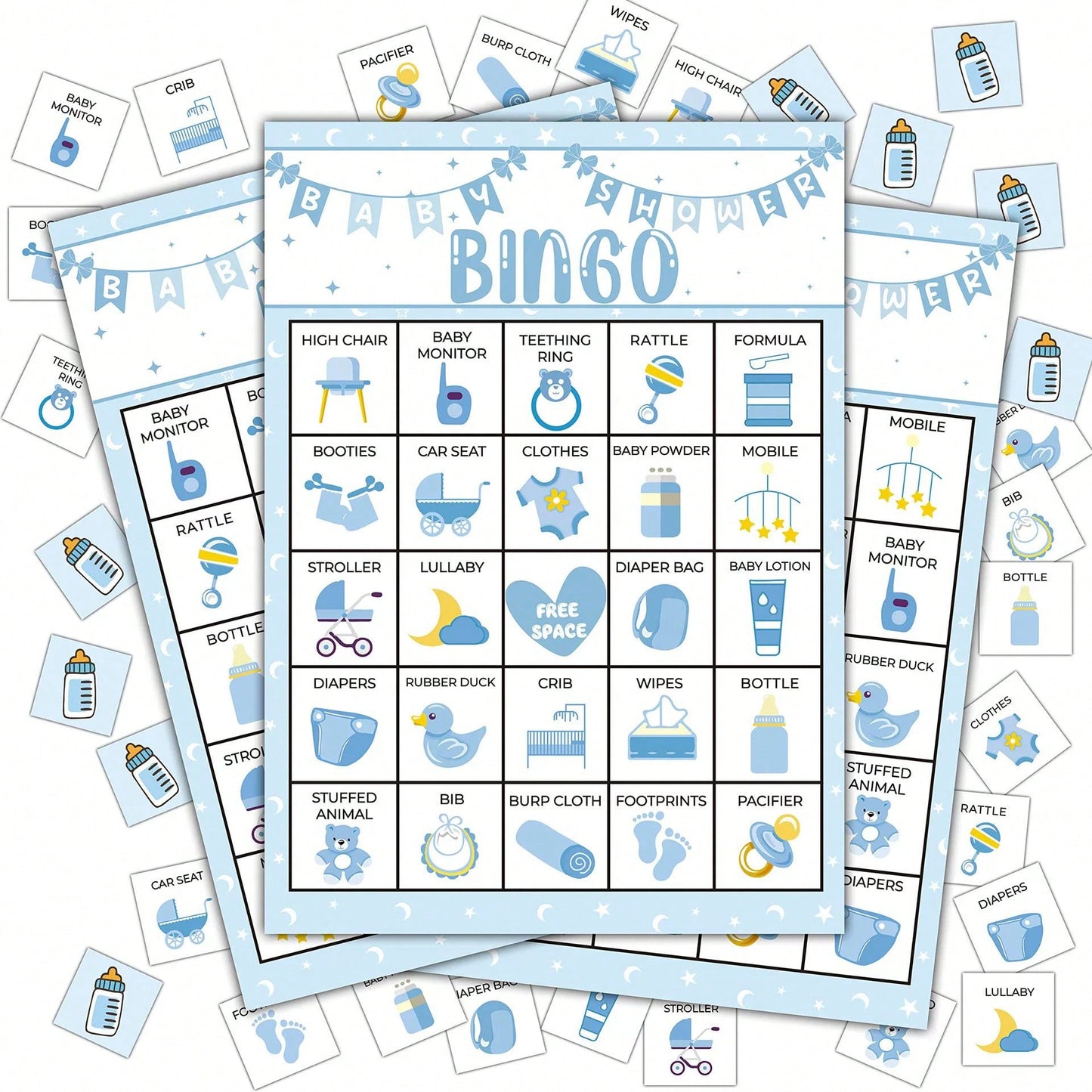 37pcs/Set Baby Christening Bingo Game Cards, Baby Shower Bath Game Cards, Gender Reveal Party Game Supplies Decorations, 24 Players Bingo Game