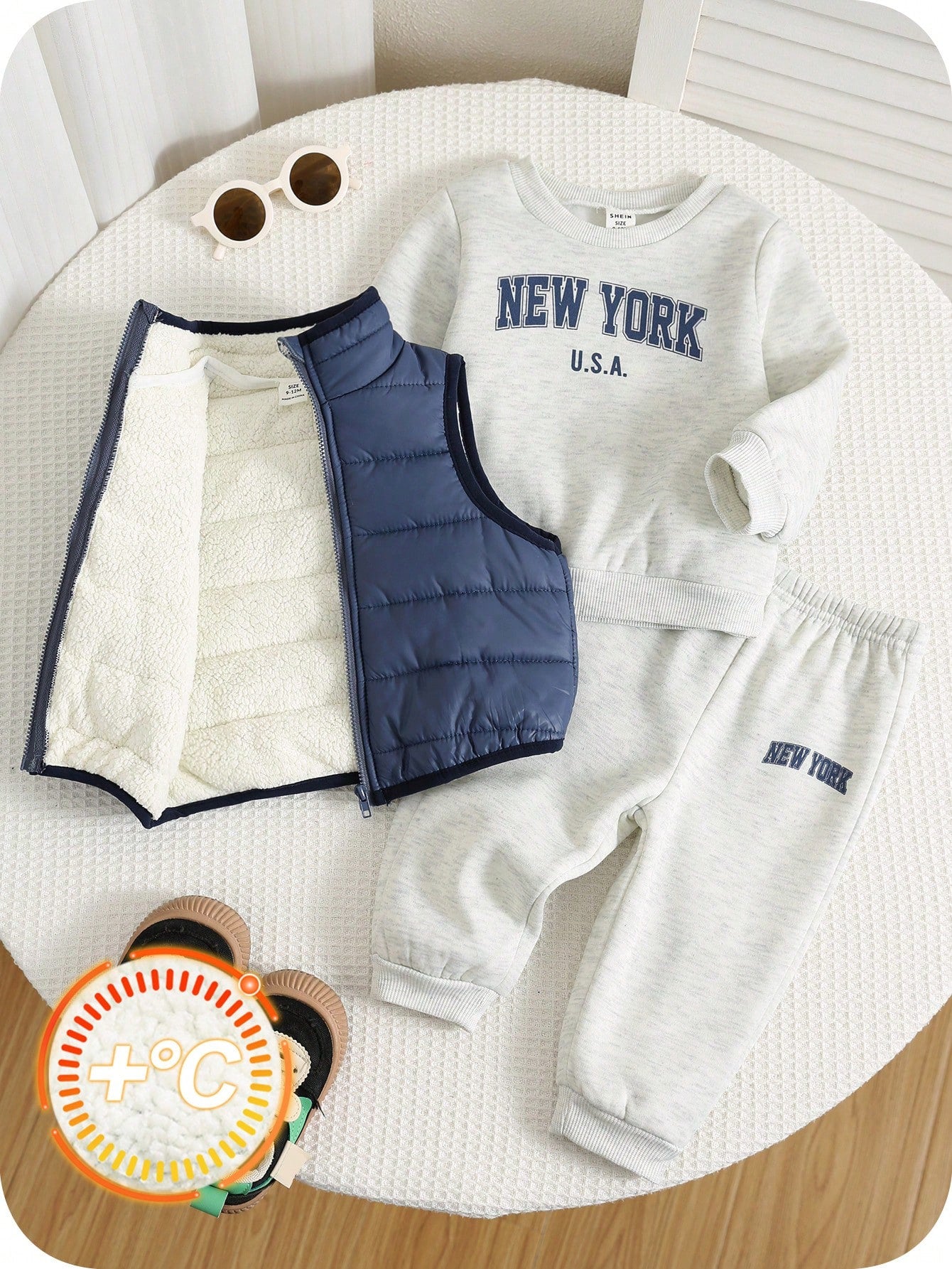 3pcs Baby Boy Autumn/Winter Ski Suit Cute Versatile Casual Thermal Lined Vest Jacket Knit Letter Pattern Sweatshirt Tracksuit Joggers Long Pants Set Unisex Baby Clothes Baby Winter Clothes