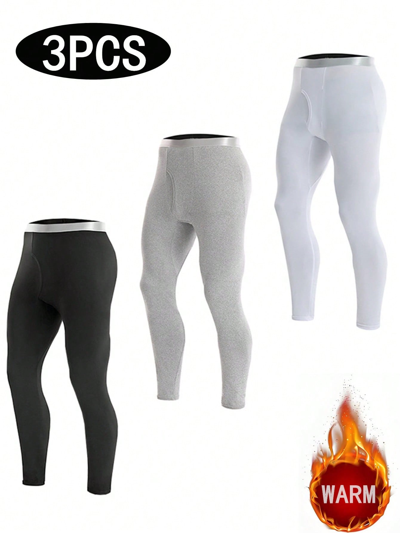 3pcs Men's Fashionable Mixed Color Thin Thermal Underwear Set, Elastic Sports Fitted Leggings, Warm Long Pants For Autumn/Winter