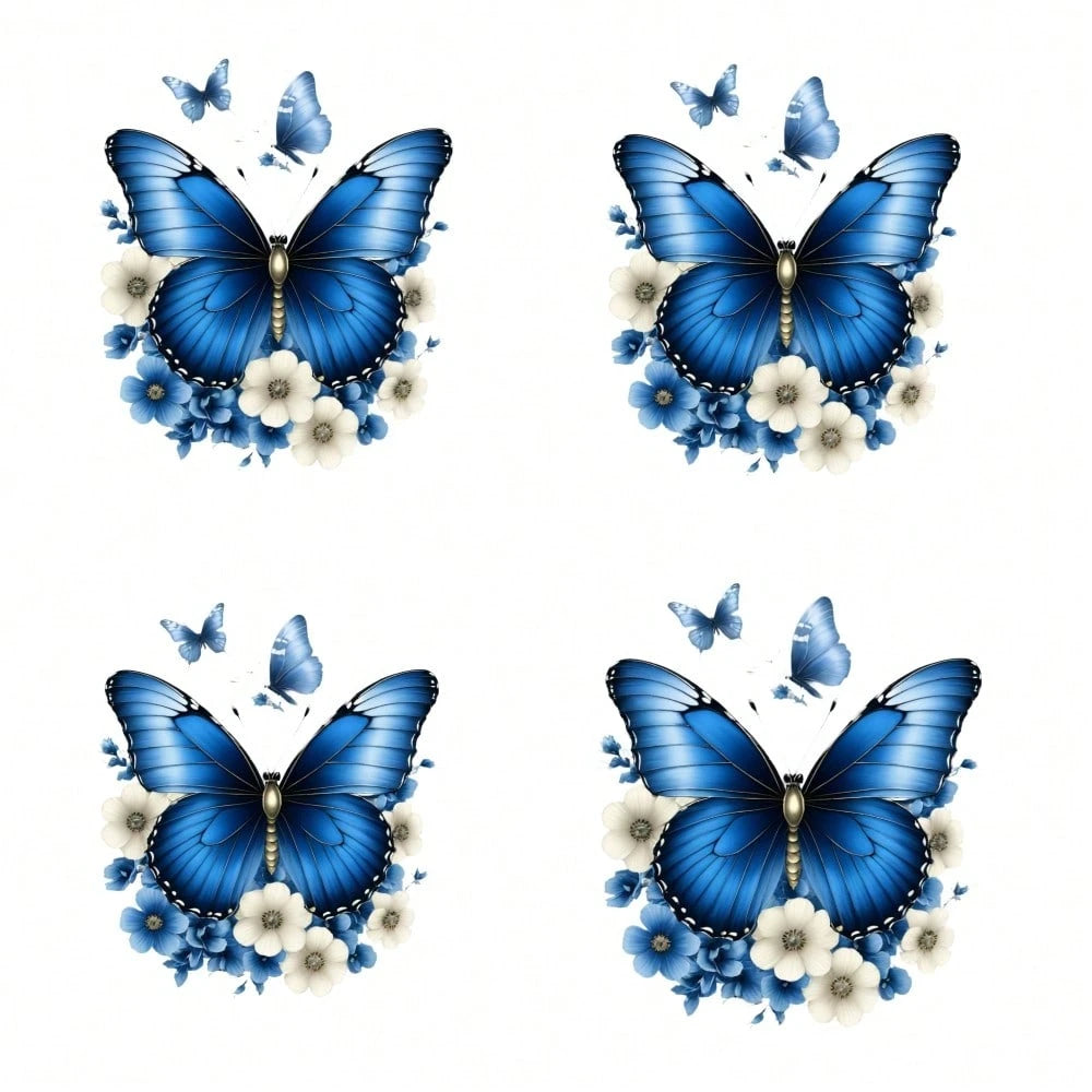 4pcs Car Stickers And Decals, Car Window Decals Vinyl, Blue Butterfly With White Flowers And Small Butterflies Automotive Decals,Funny Bumper Stickers
