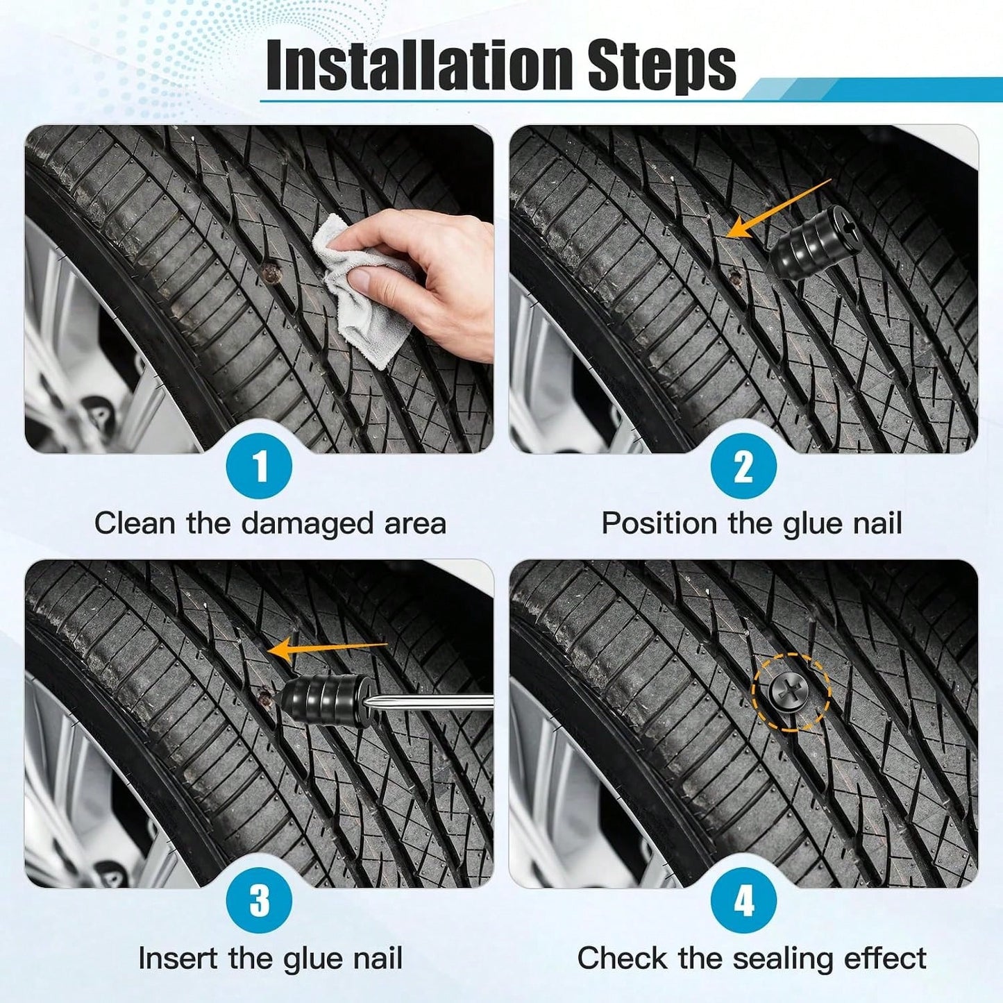 60 Pcs Tire Repair Screws, Tire Patch Kit, Screw In Tire Plugs,Quick Tool Tire Plugs, Self Service Tire Repair Rubber Nail Kit For Patching Punctures In Vacuum Tires Of Cars, Motorcycles(60)