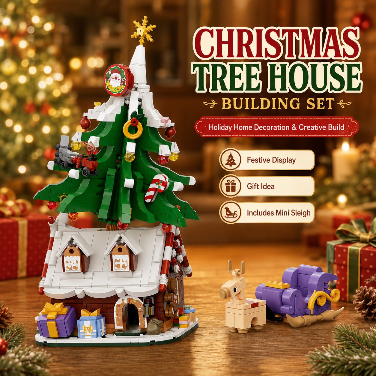 602pcs Mini Christmas Series Building Blocks Set, Includes Santa Claus, Reindeer, Christmas Tree, Sleigh Building Models, DIY Christmas Desktop Decoration, Christmas Holiday Gift