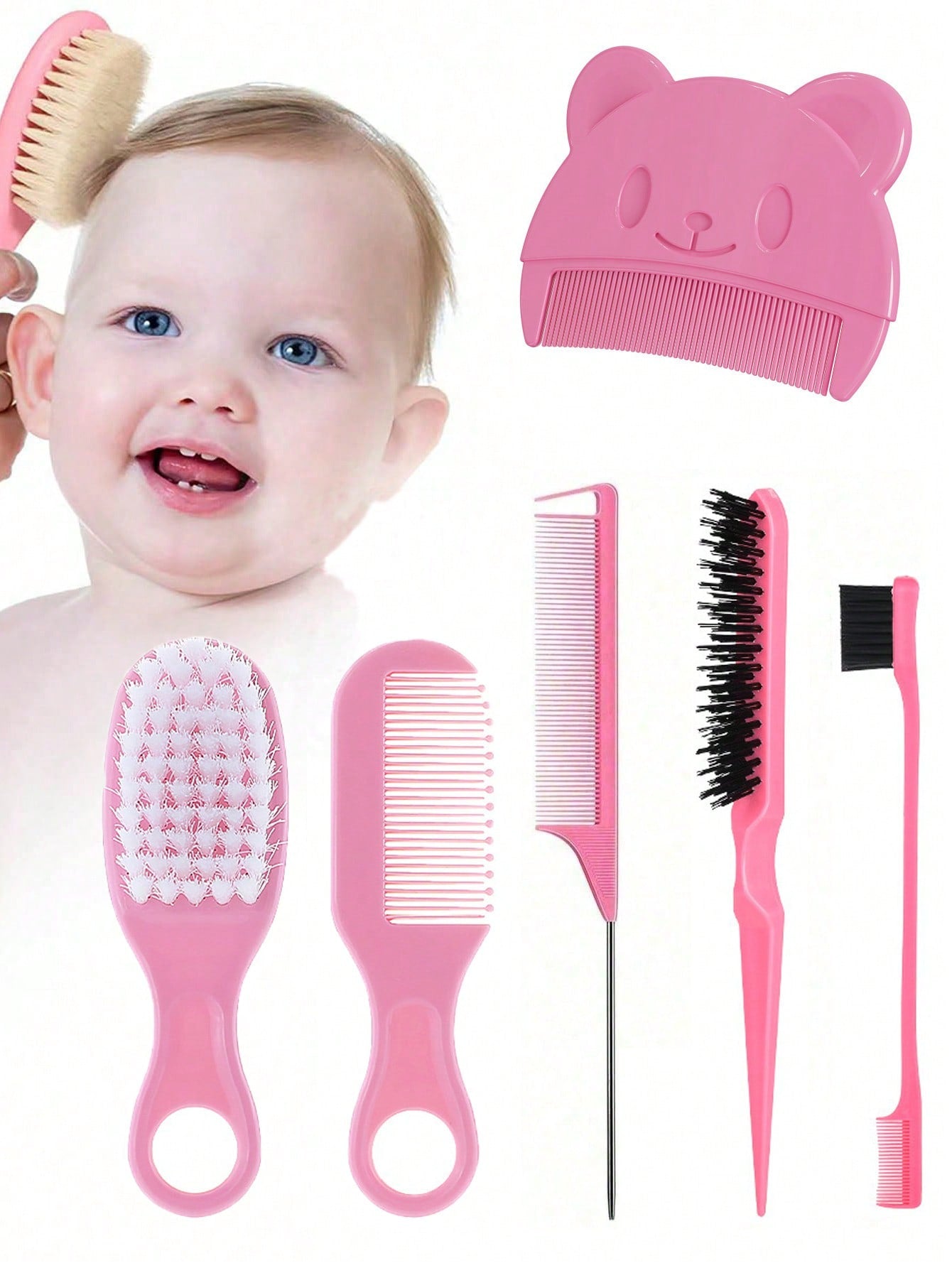 6pcs Baby Hairbrush Set, Suitable For All Hair Types, Durable ABS Handle, Newborn Head Care Hairbrush Set For Hair Styling