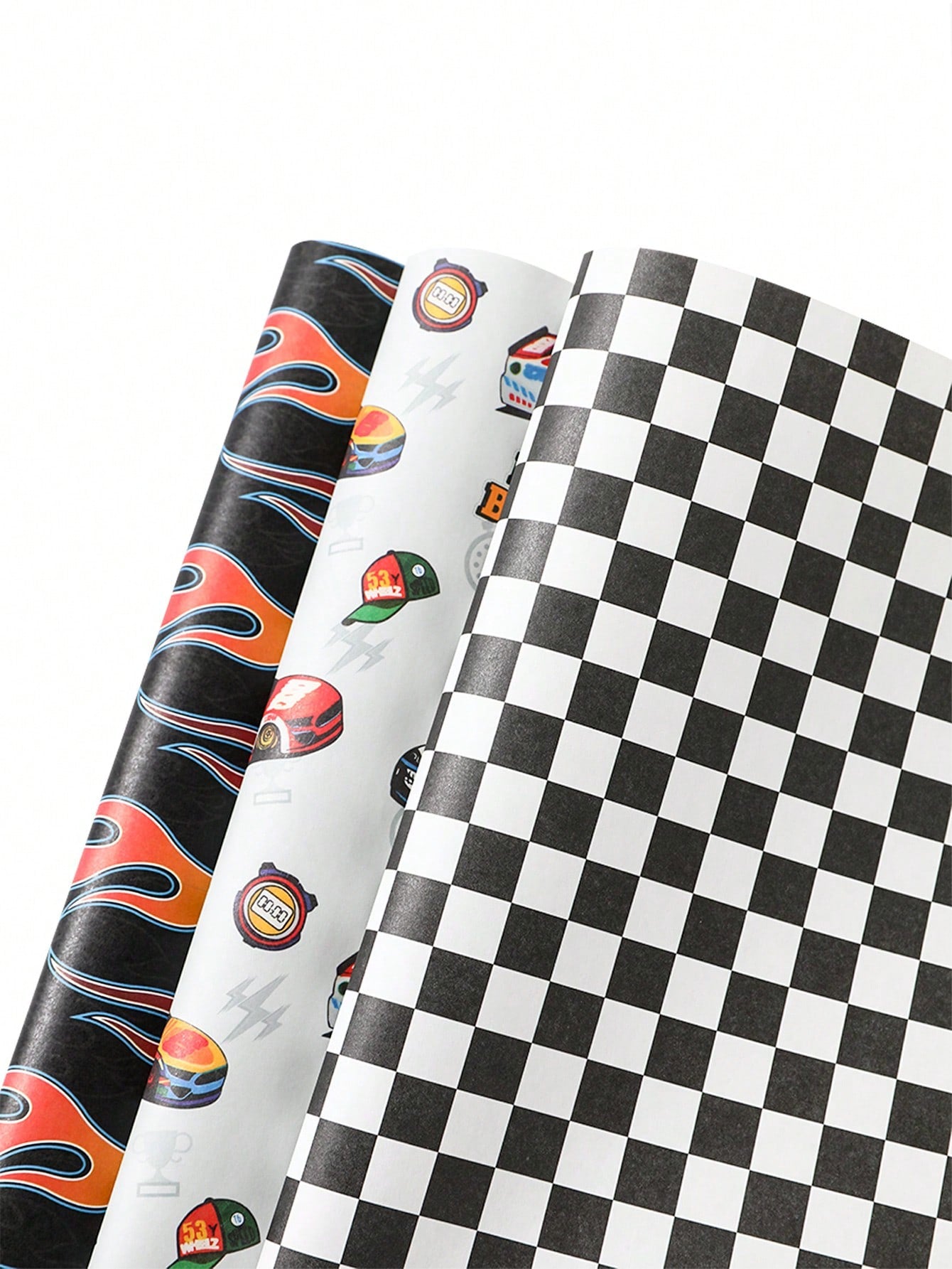 6pcs Racing Car Theme Gift Wrapping Paper, Suitable For Boys & Kids, Featuring Race Car, Flames And Checkered Flag Designs, Size 70x50cm, Ideal For Baby Shower, Birthday Party, Gender Reveal Party, Gr