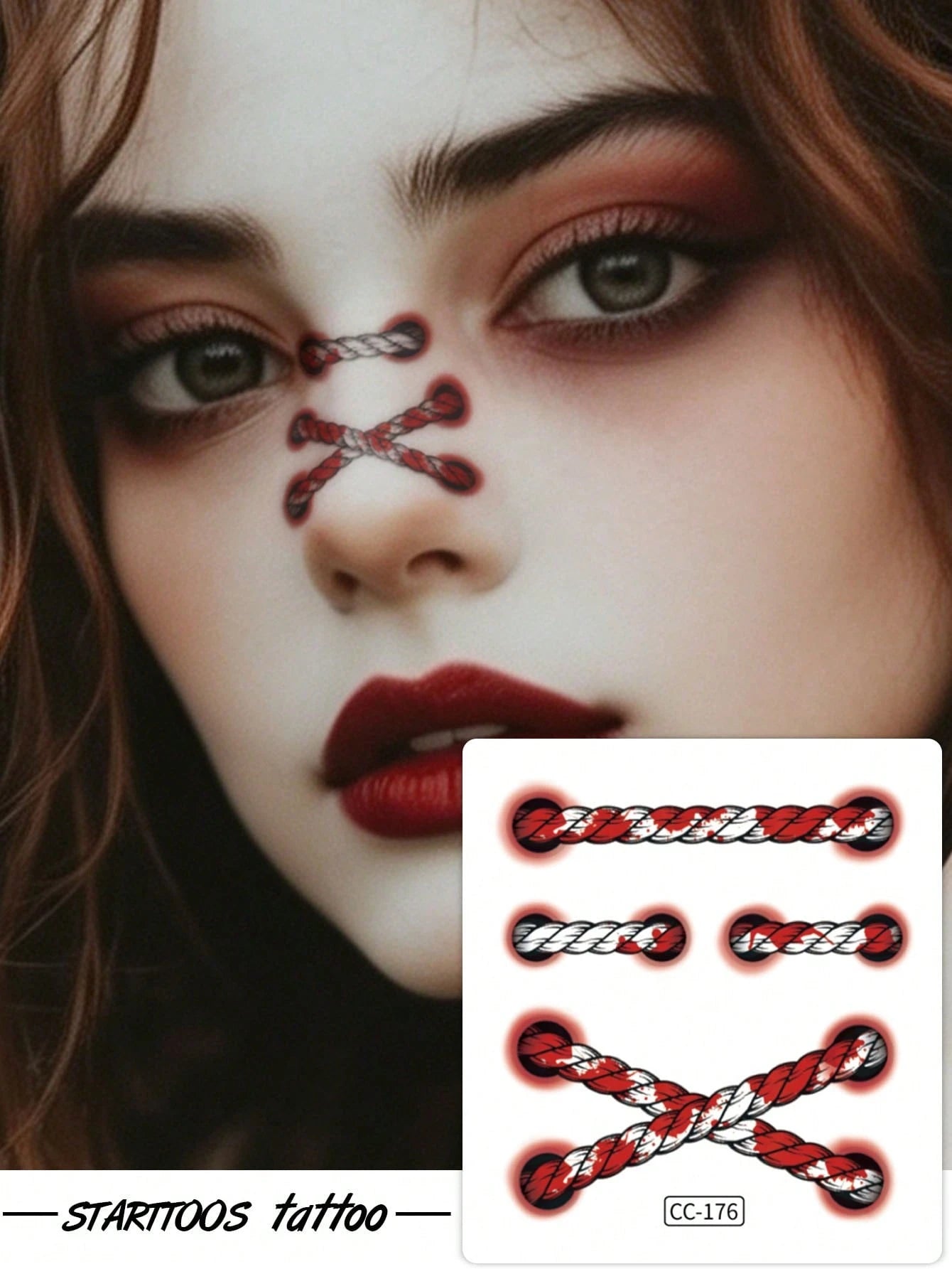 8PCS Halloween Realistic Blood Splatter Stitched Wound Spider Bug Fang Pattern Halloween Makeup Party Gift Face Arm Shoulder Neck Waterproof Tattoo Stickers