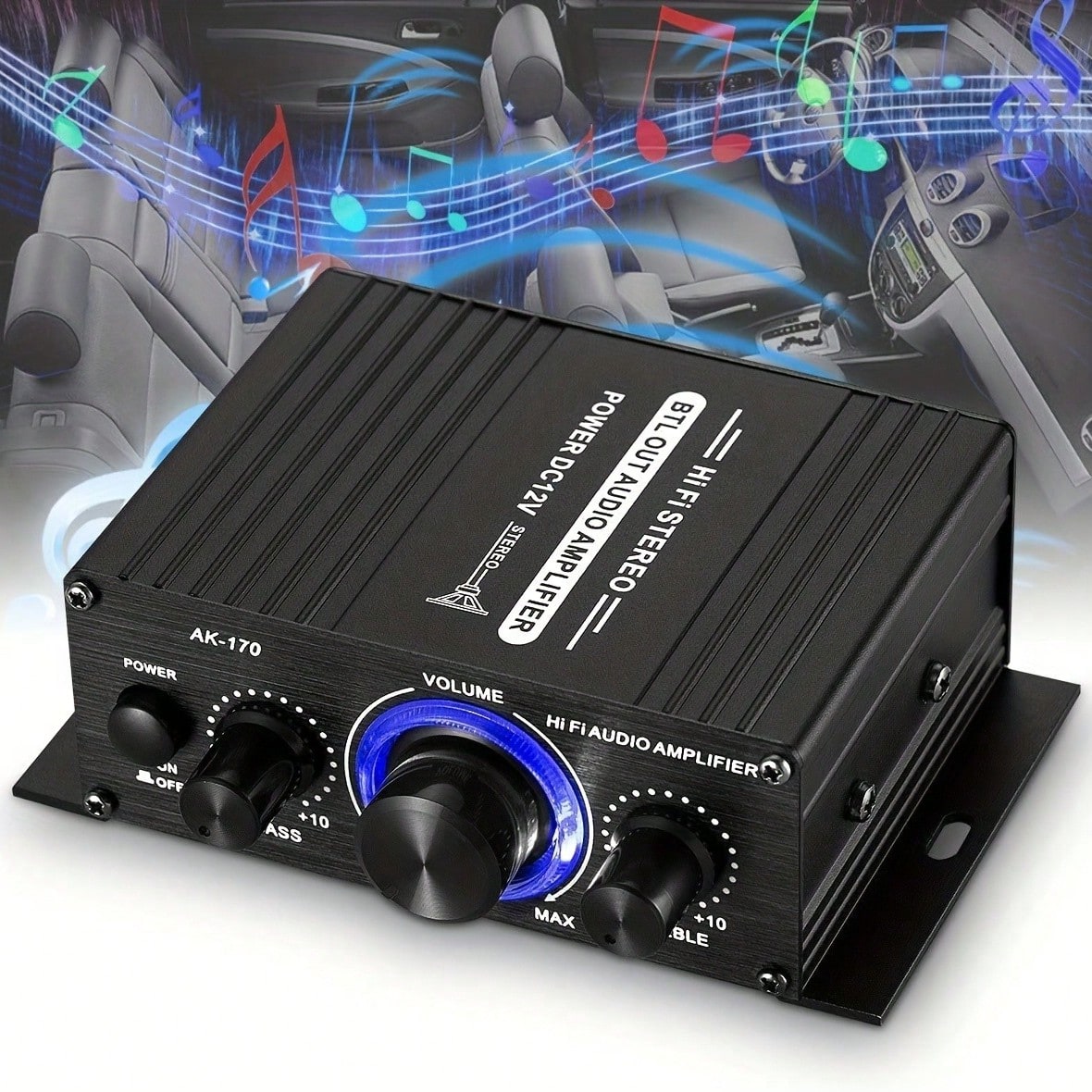 AK270 Car MP3 Mini 2-Channel Stereo 12V Amplifier Audio Amplifier Home Theater Audio System High Definition Audio Amplifier (Excluding Power Cord) Is Suitable For Car/Home Audio System.