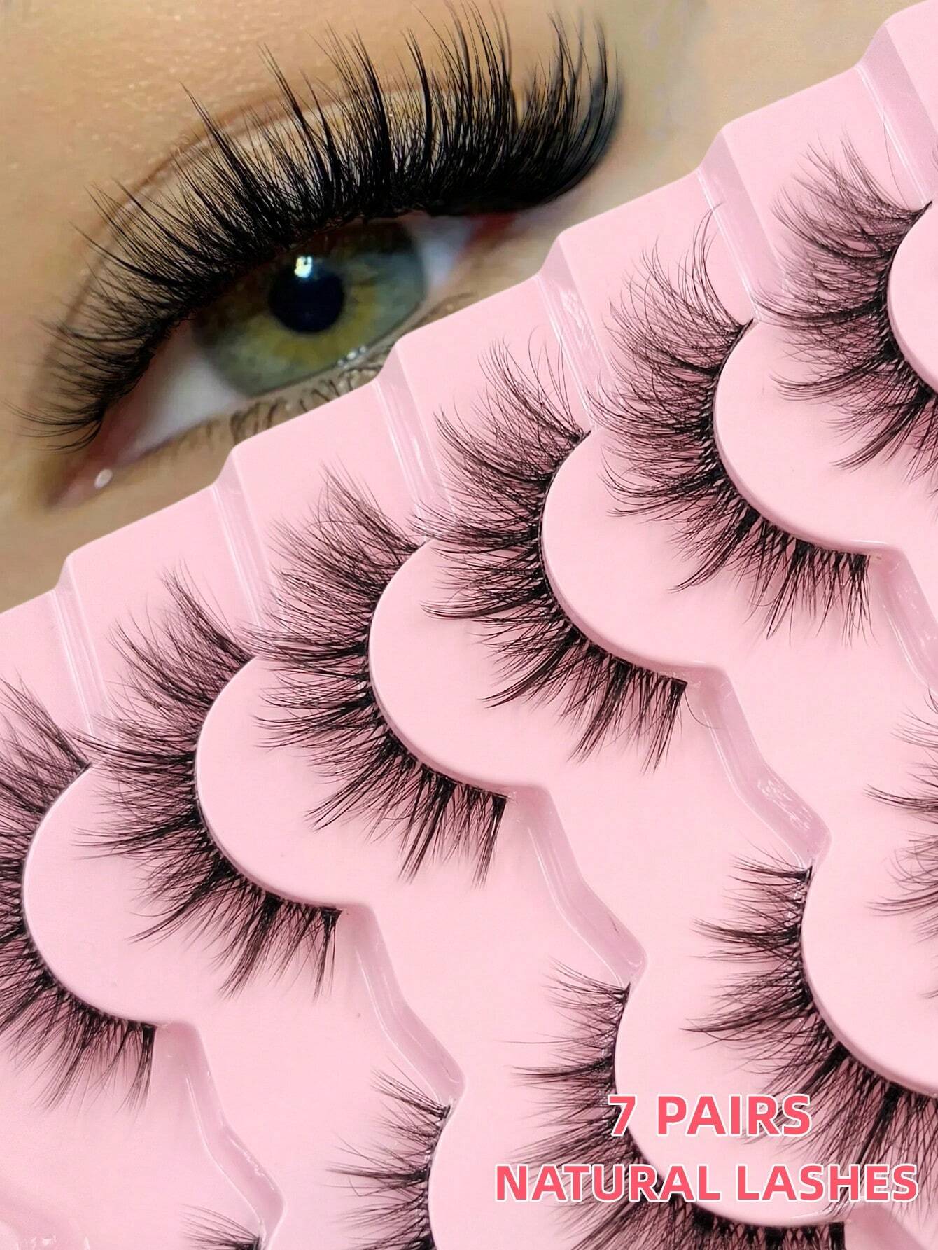 Asiteo 7 Pairs Natural Look False Eyelashes, Transparent Stem, Lightweight & Fluffy, Soft Faux Mink Material, Makeup Extending False Eyelashes