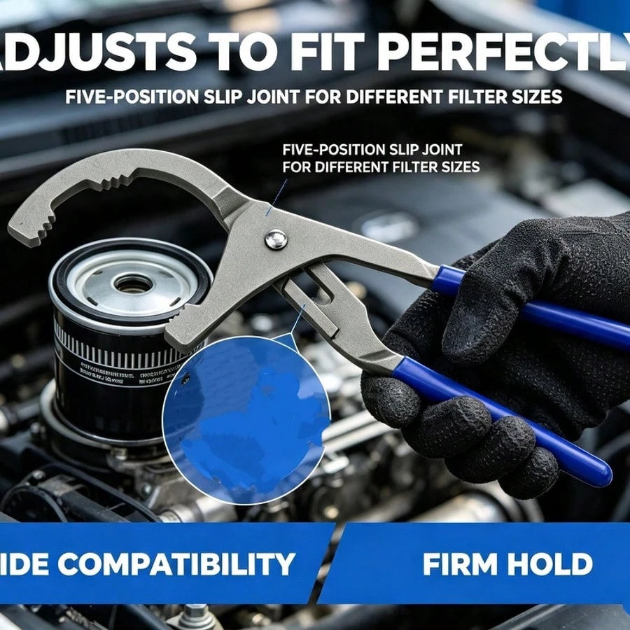 Automotive Oil Filter Pliers Wrench, Adjustable Multi-Size Oil Filter Removal Tool, Serrated Jaw Firm Grip, Comfort Blue Handle, Perfect For Car Motorcycle Truck DIY Oil Change Repair