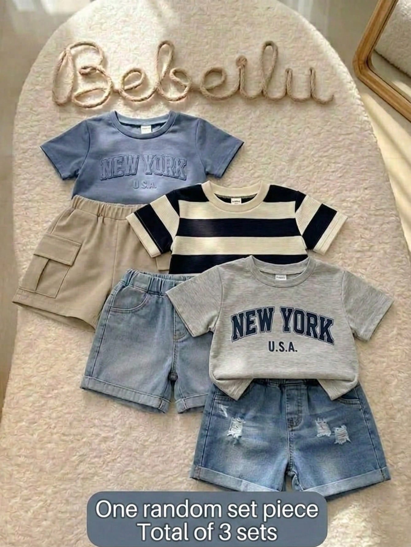 Baby Boy Letter Print Round Neck Short Sleeve T-Shirt And Shorts Casual Daily Outfit