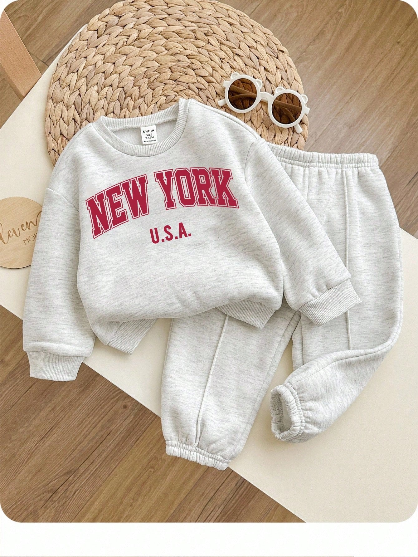 Babygirl Cute Grey Letter Print Long Sleeve Sweatshirt And Pants Set,Autumn Casual Back-To-School Red And White Sportswear Winter Baby Sweat Outfits
