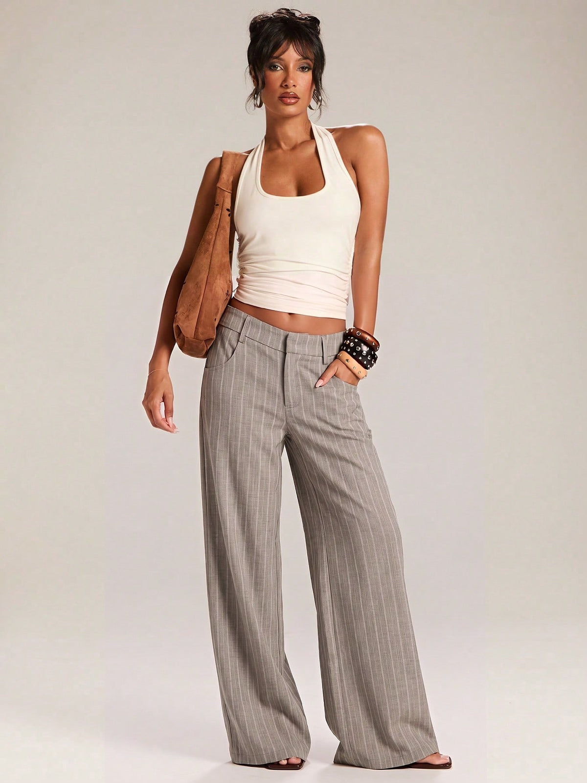 BAE Women's Striped Wide Leg Loose Casual Long Pants With Pockets