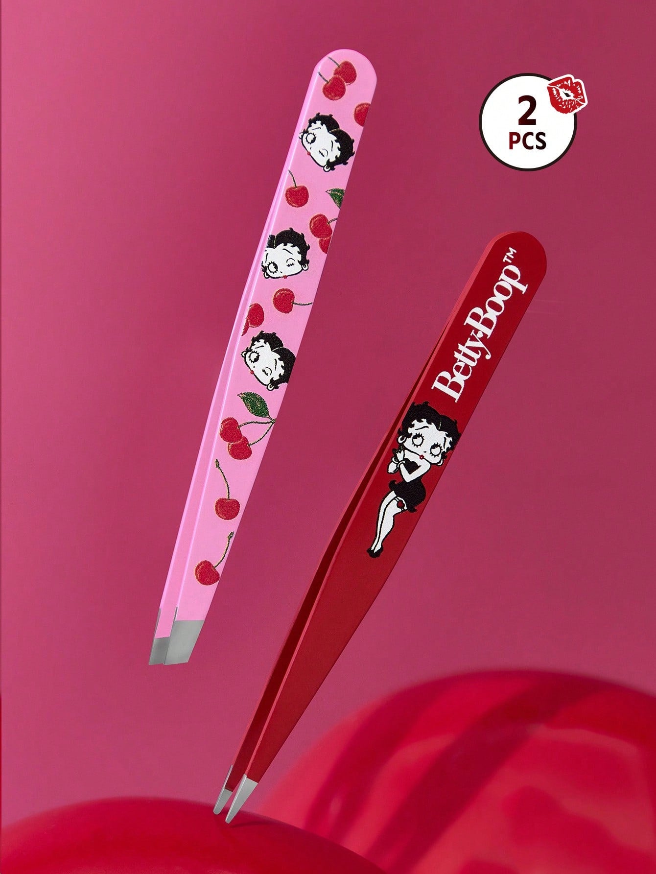 Betty Boop x 2 Pcs Multi-Functional High Precision Stainless Steel Eyebrow Tweezer Set, Cute And Practical Makeup Beauty Tools Set Essential For Home Use, Slanted Mouth, Pointed Nose Clip, Inclu