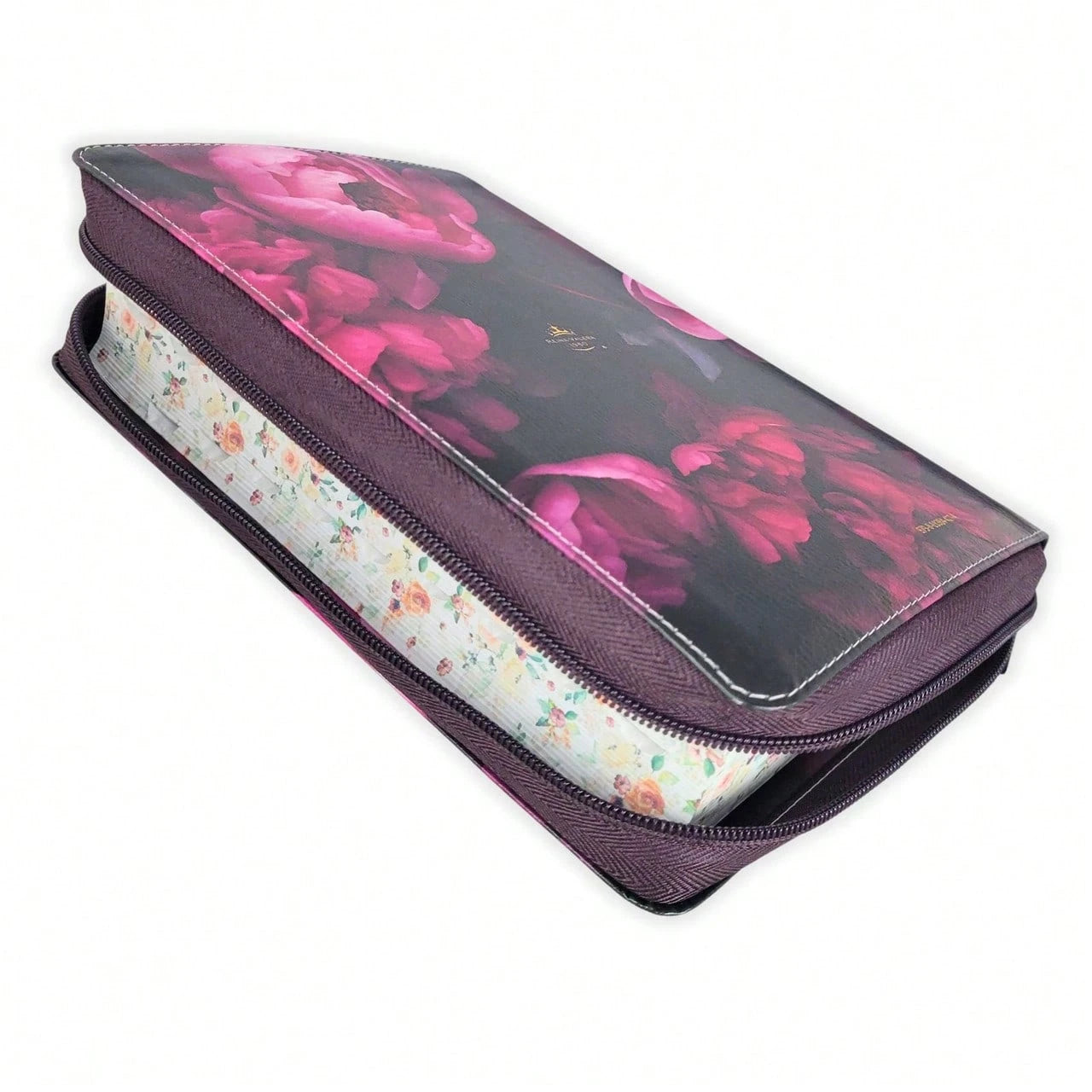 Biblia Con Cierre Para Mujer Letra Gigante Manual 14 Puntos RV1960, Imit Piel Duotono Rosa Fucsia Con Indice Y Canto Floral