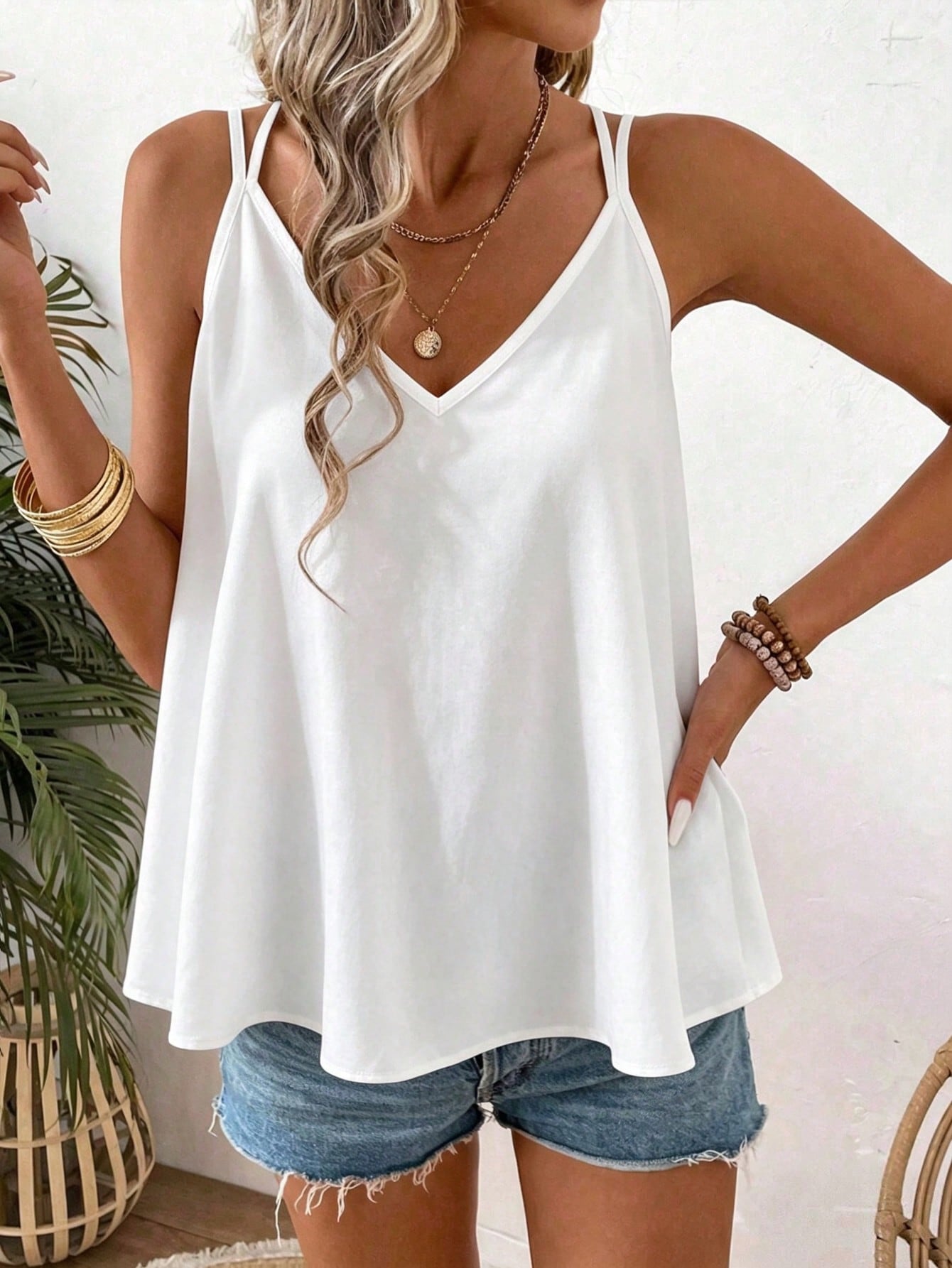 Breezaya Plus Size Women's Fashion Casual Sleeveless Tank Top With Bow Back, Suitable For Spring/Summer Vacation Wear