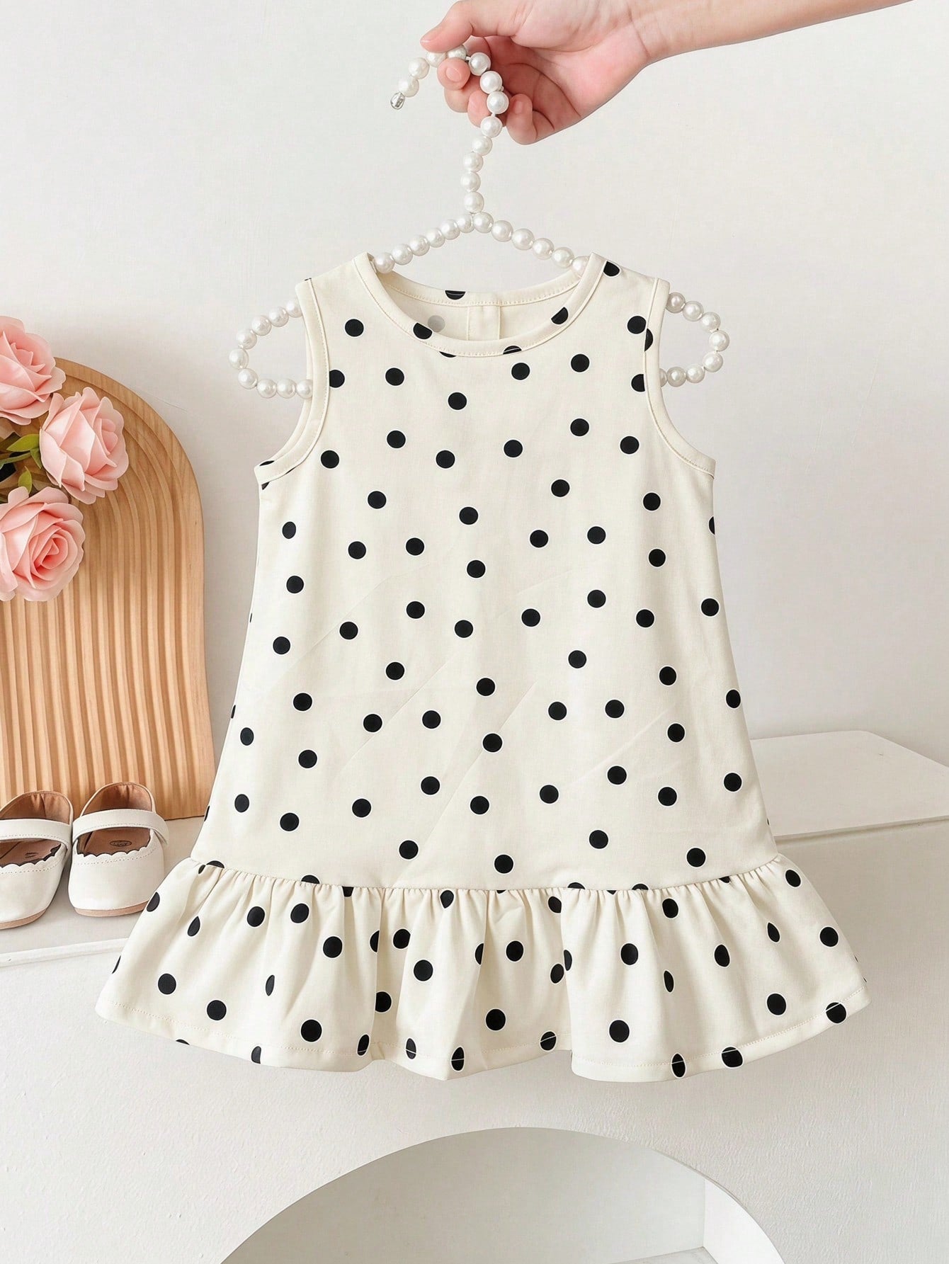Cozy Pixies Babygirl Cute Polka Dot Ruffle Hem Sleeveless Casual Vacation Dress, Summer