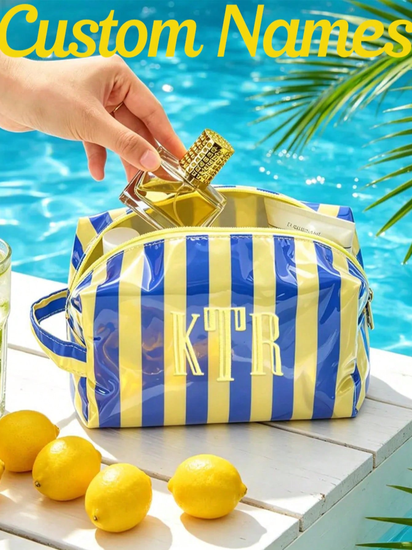 Custom Striped Toiletry Bag, Personalized Travel Storage Bag, Waterproof Name Makeup Organizer, Travel Makeup Bag, Vacation Gift, Waterproof Storage Bag, Summer Storage Bag, Personalized Storage Bag
