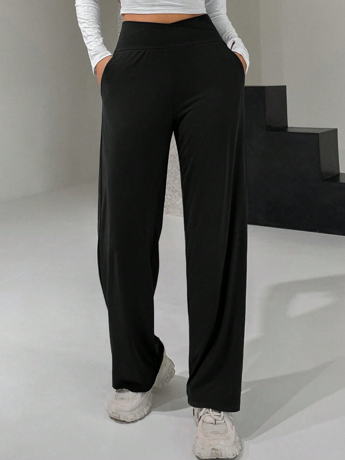 DAZY Ladies' Long Wide-Leg Pants With Cross High Waist Design Summer