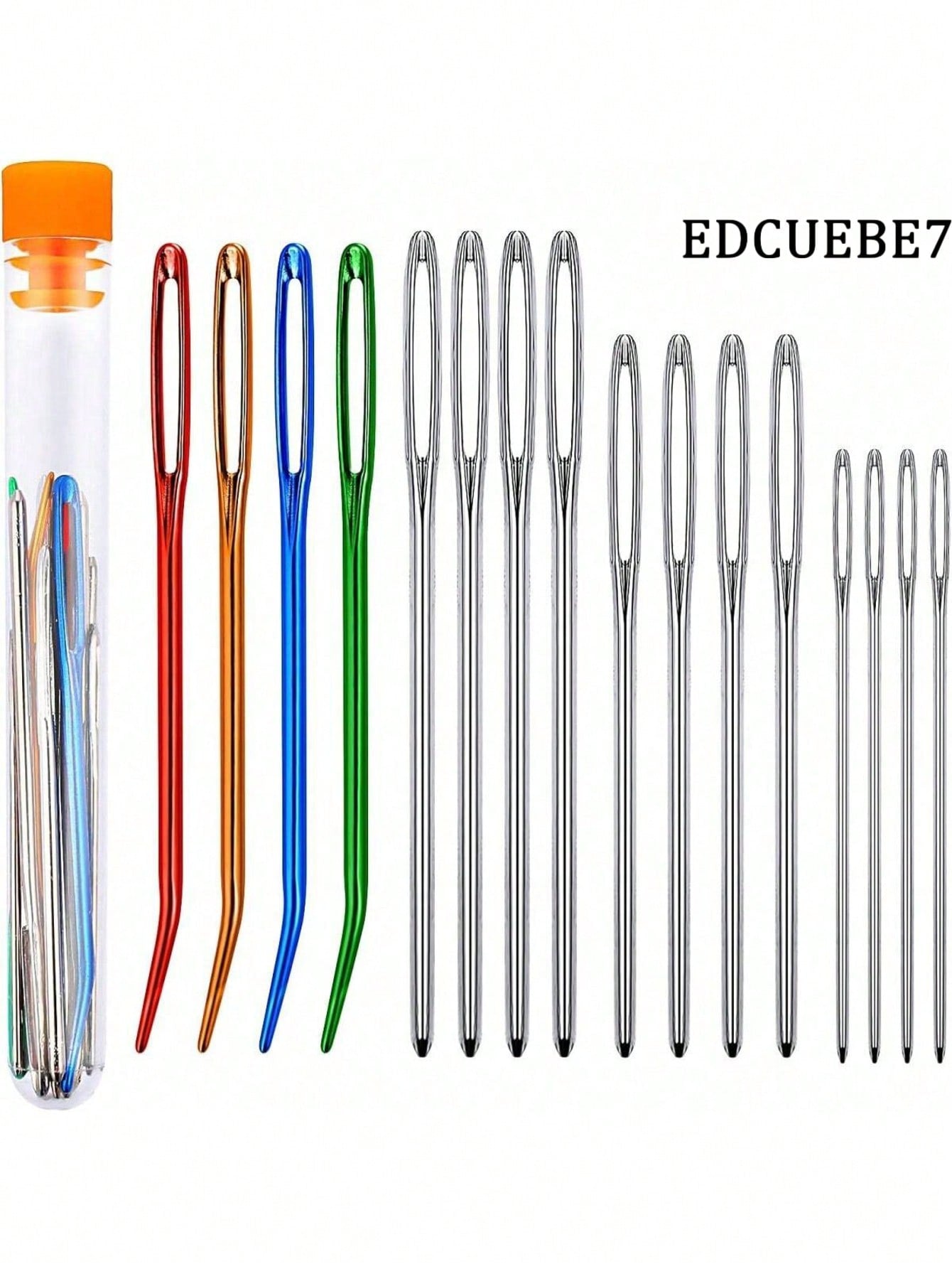 EDCUEBE7 17pcs/Set Stainless Steel Tapestry Needles (12pcs) + Colored Bent Crochet Hooks (4pcs) With 1 Storage Box For Sewing, Crocheting, DIY Knitting (All Styles & Colors Random)
